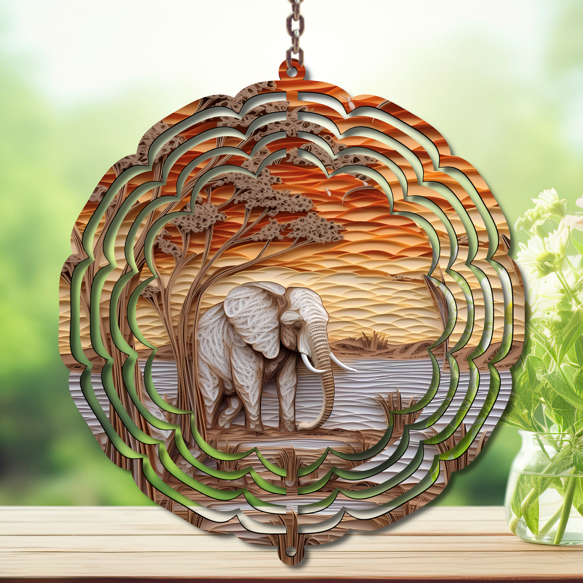 Elephant Aluminum Metal Wind Spinner, multiple images available.