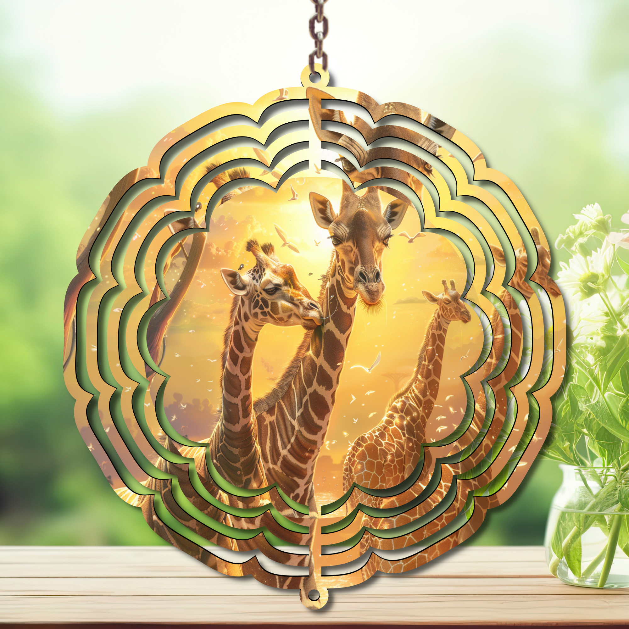 A tall twist on classic yard décor, Giraffe Aluminum Metal Wind Spinner, multiple images available.