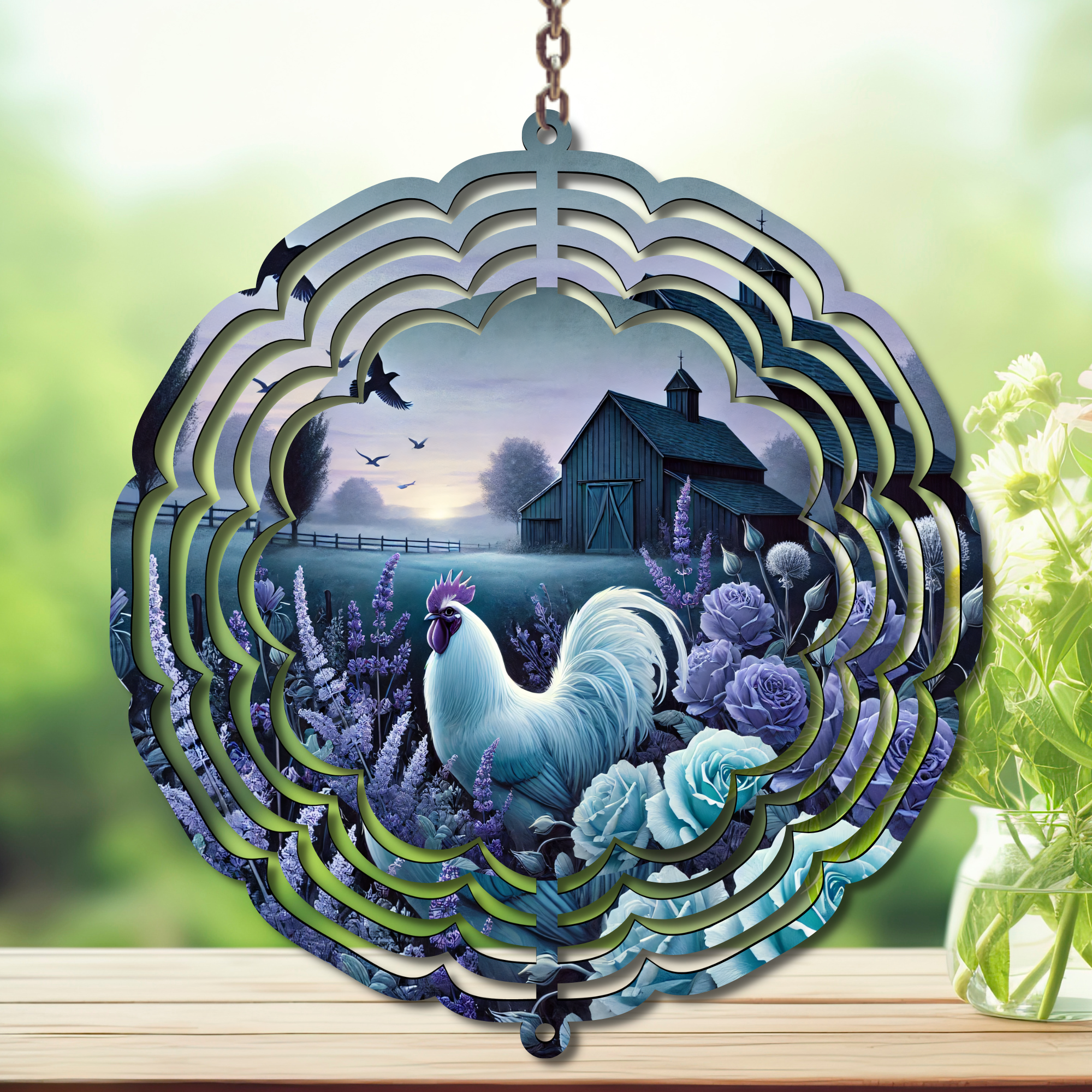 Chicken Aluminum Metal Wind Spinner, multiple images available.