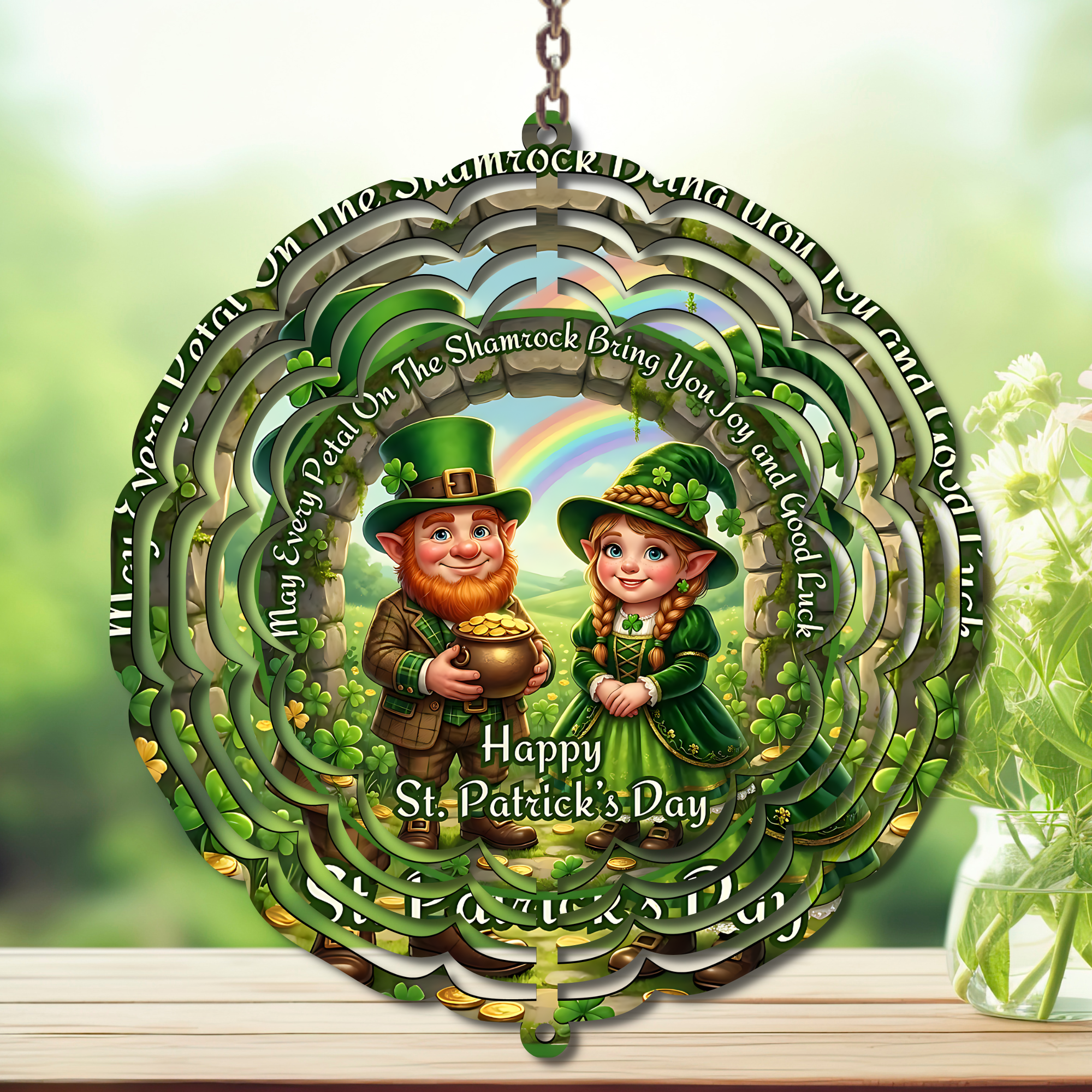 March magic St. Patty's Aluminum Metal Wind Spinner, multiple images available.