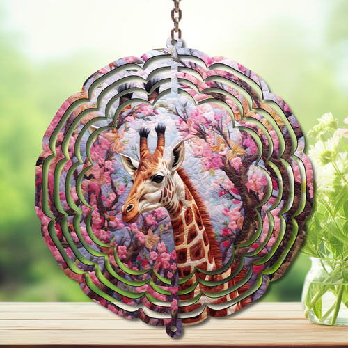 A tall twist on classic yard décor, Giraffe Aluminum Metal Wind Spinner, multiple images available.