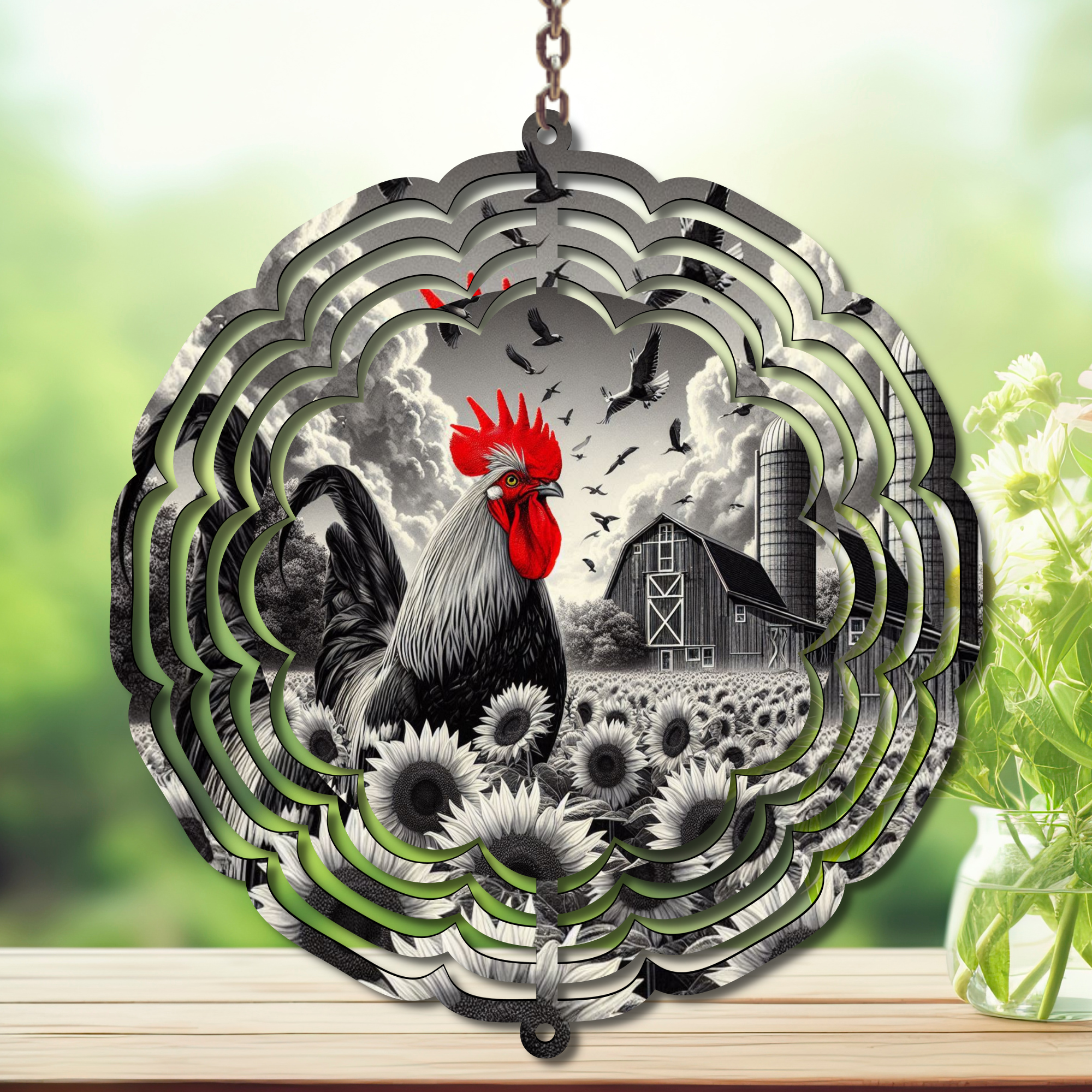 Chicken Aluminum Metal Wind Spinner, multiple images available.