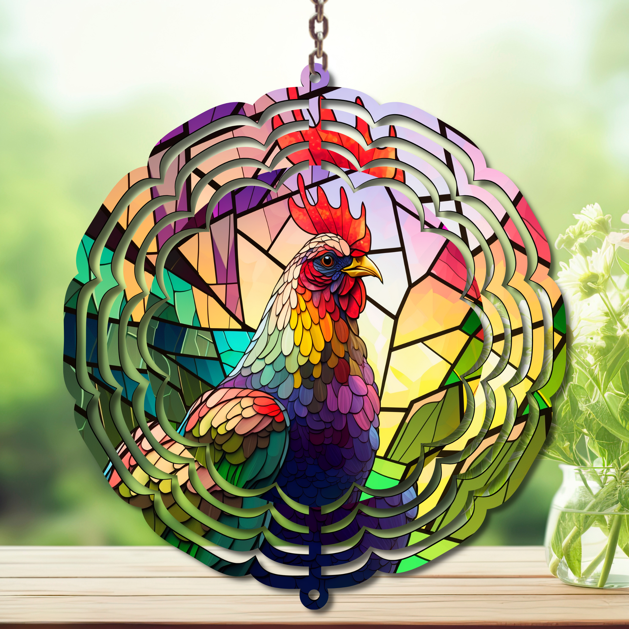 Chicken Aluminum Metal Wind Spinner, multiple images available.