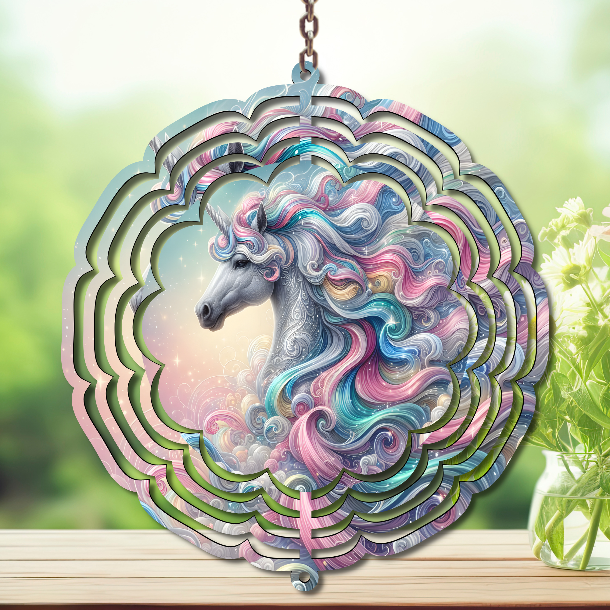 Unicorn Aluminum Metal Wind Spinner, multiple images available.