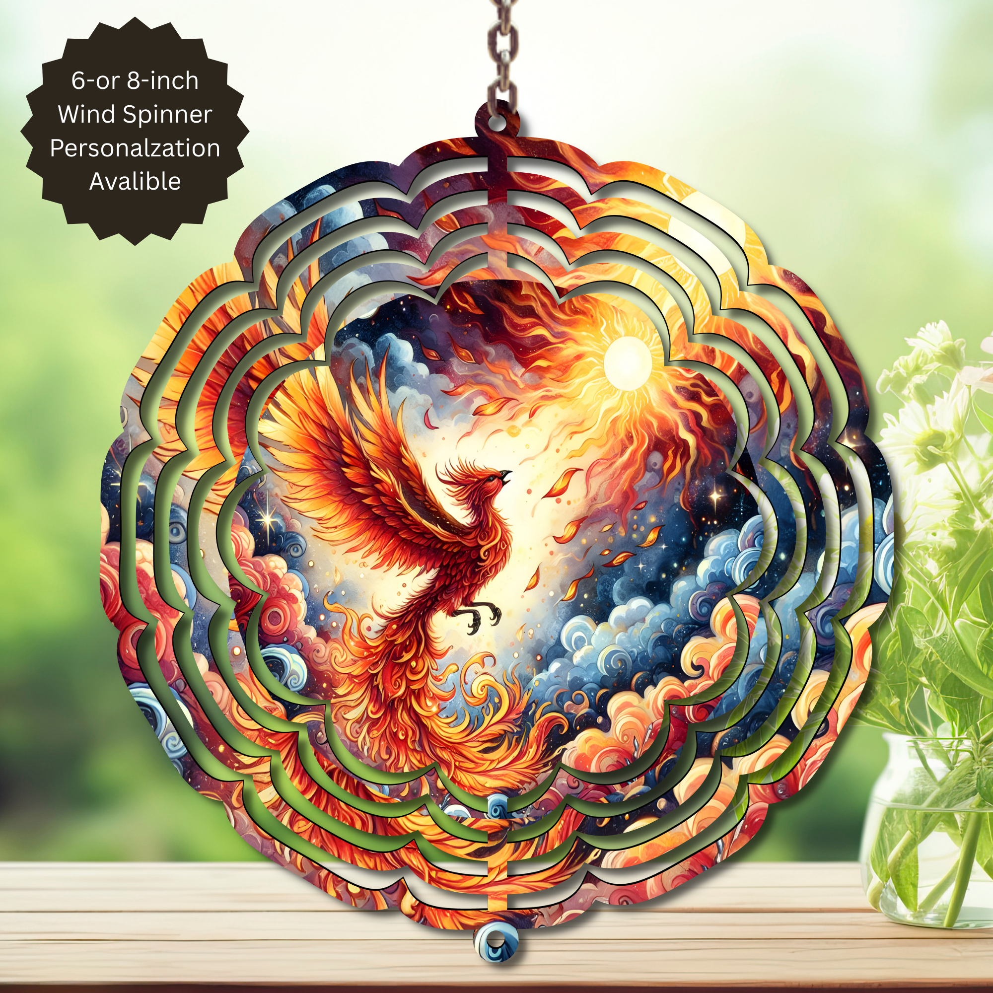 Phoenix Wind Spinner - Aluminum Metal Fire Bird Yard Art Outdoor Decor