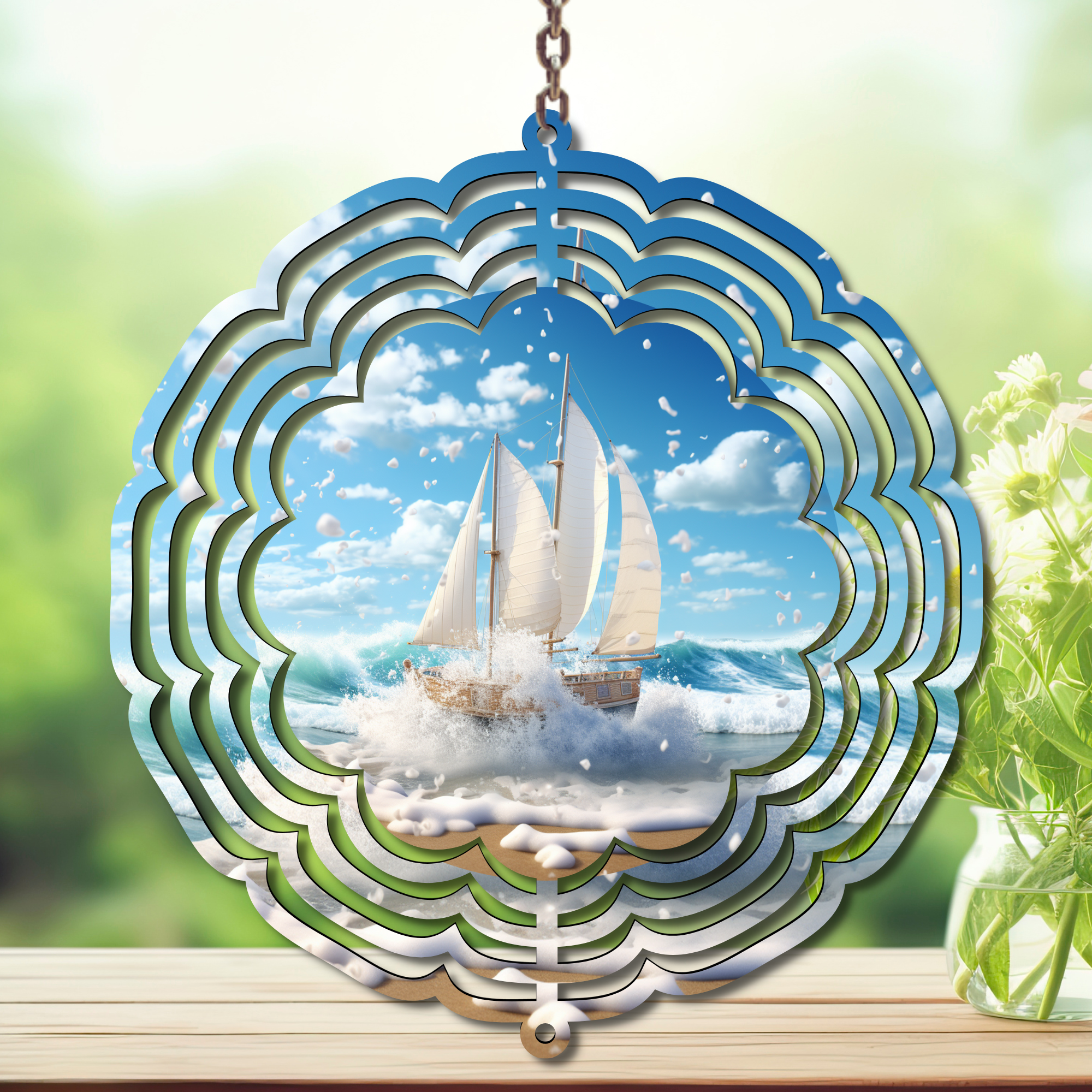 Beach Aluminum Metal Wind Spinner, multiple images available.