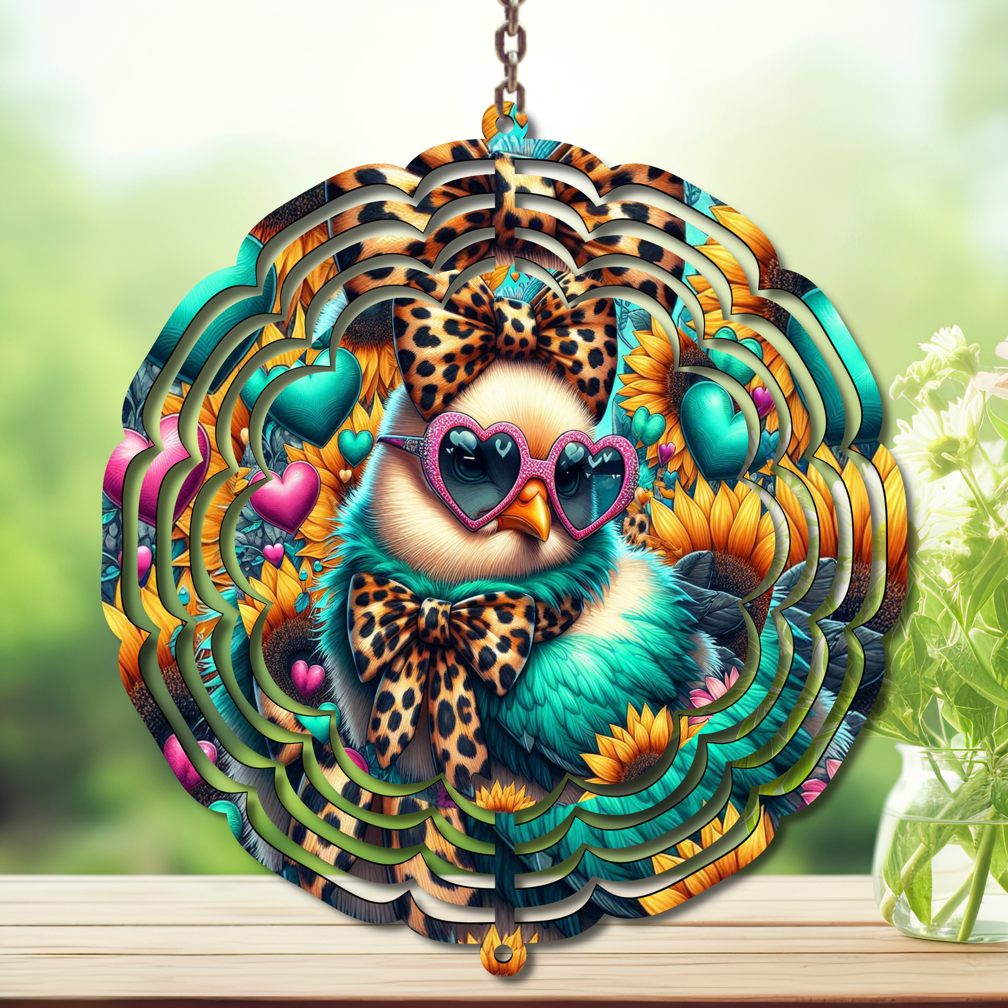 Chicken Aluminum Metal Wind Spinner, multiple images available.