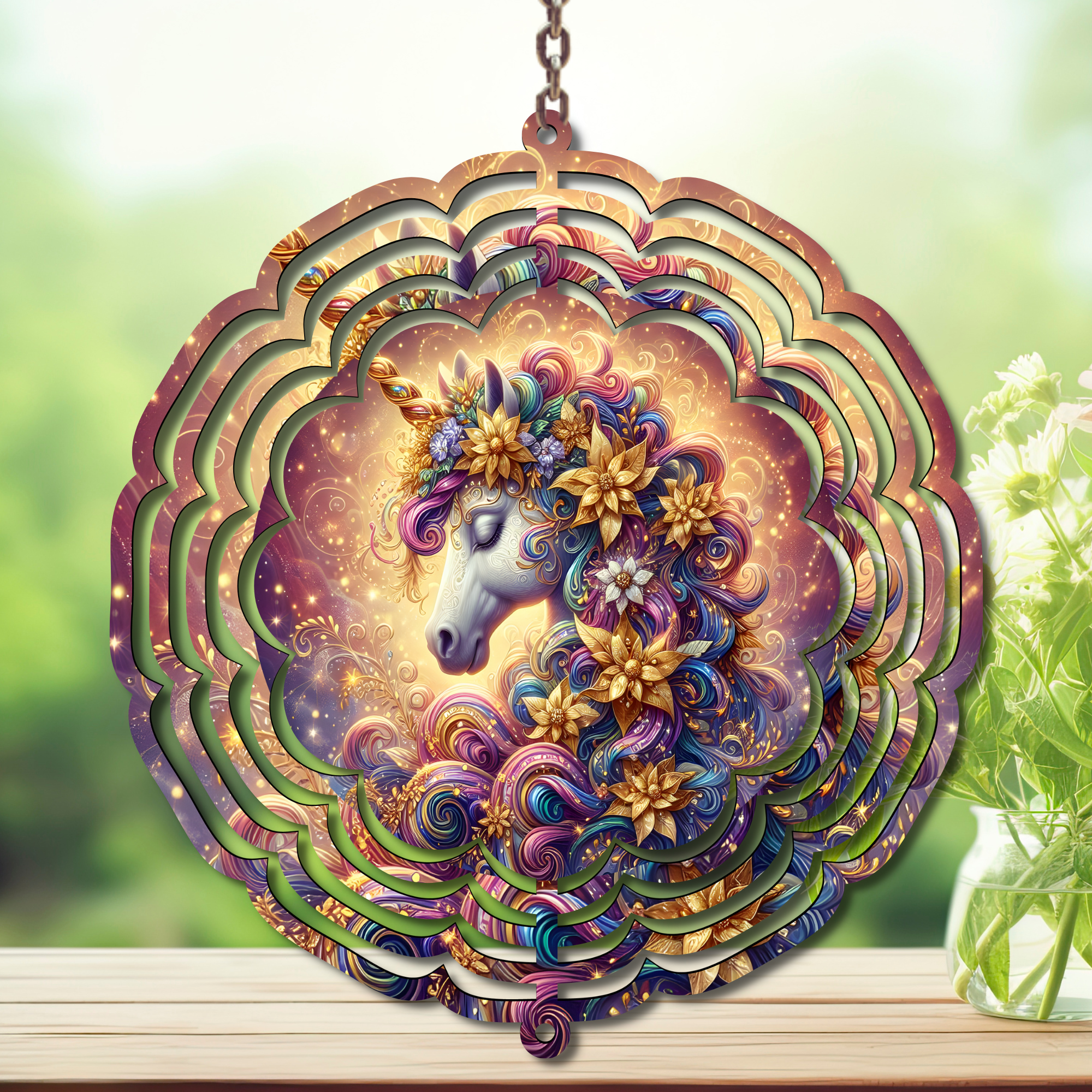 Unicorn Aluminum Metal Wind Spinner, multiple images available.