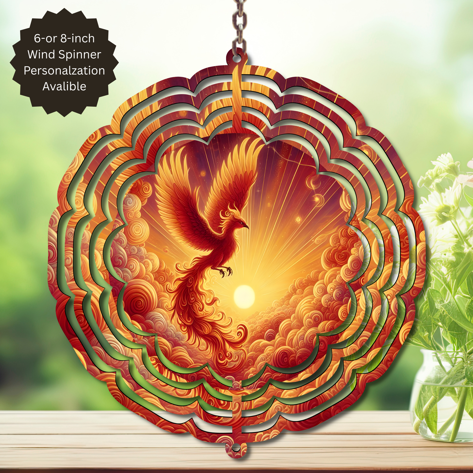 Phoenix Wind Spinner - Aluminum Metal Fire Bird Yard Art Outdoor Decor