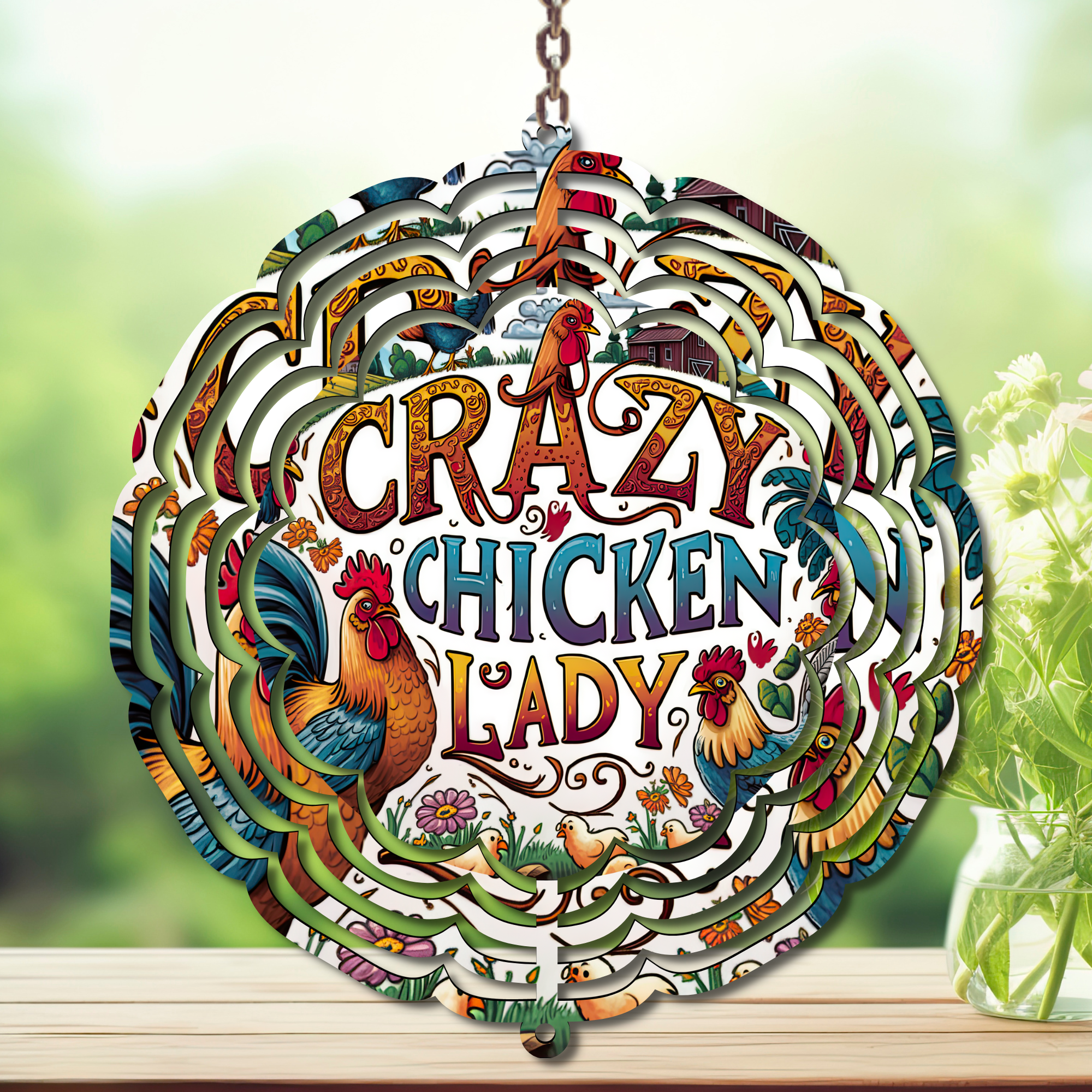 Chicken Aluminum Metal Wind Spinner, multiple images available.