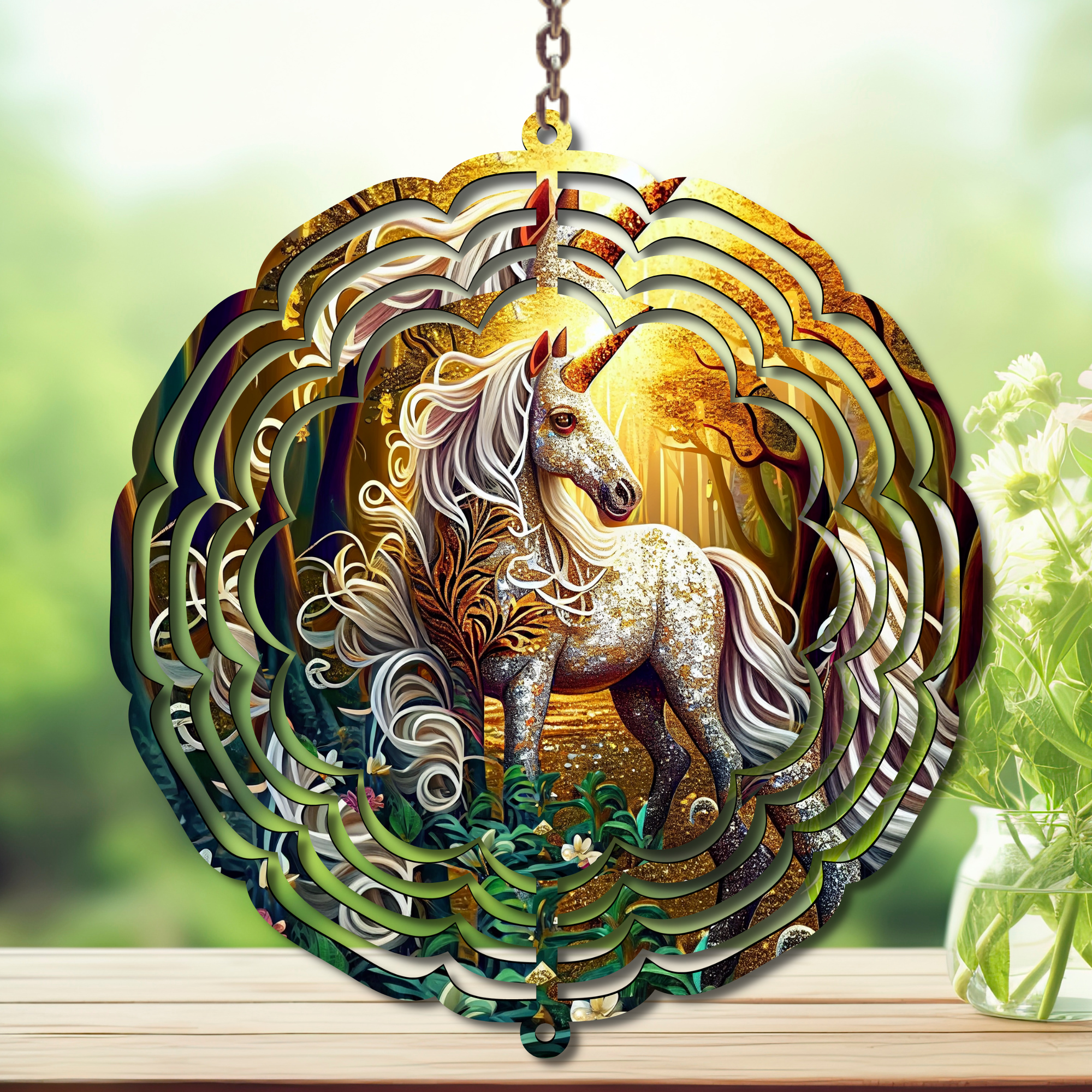 Unicorn Aluminum Metal Wind Spinner, multiple images available.