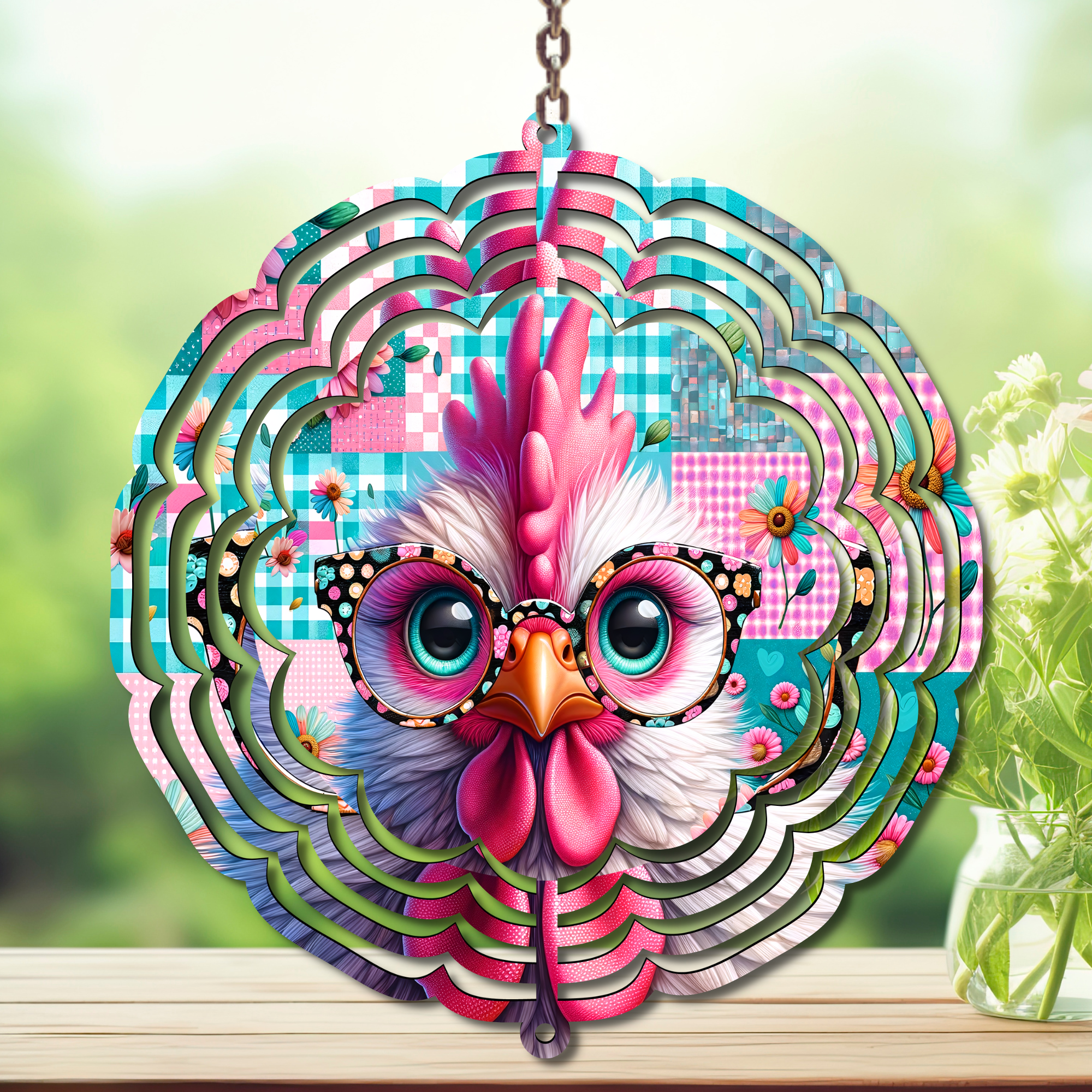Chicken Aluminum Metal Wind Spinner, multiple images available.