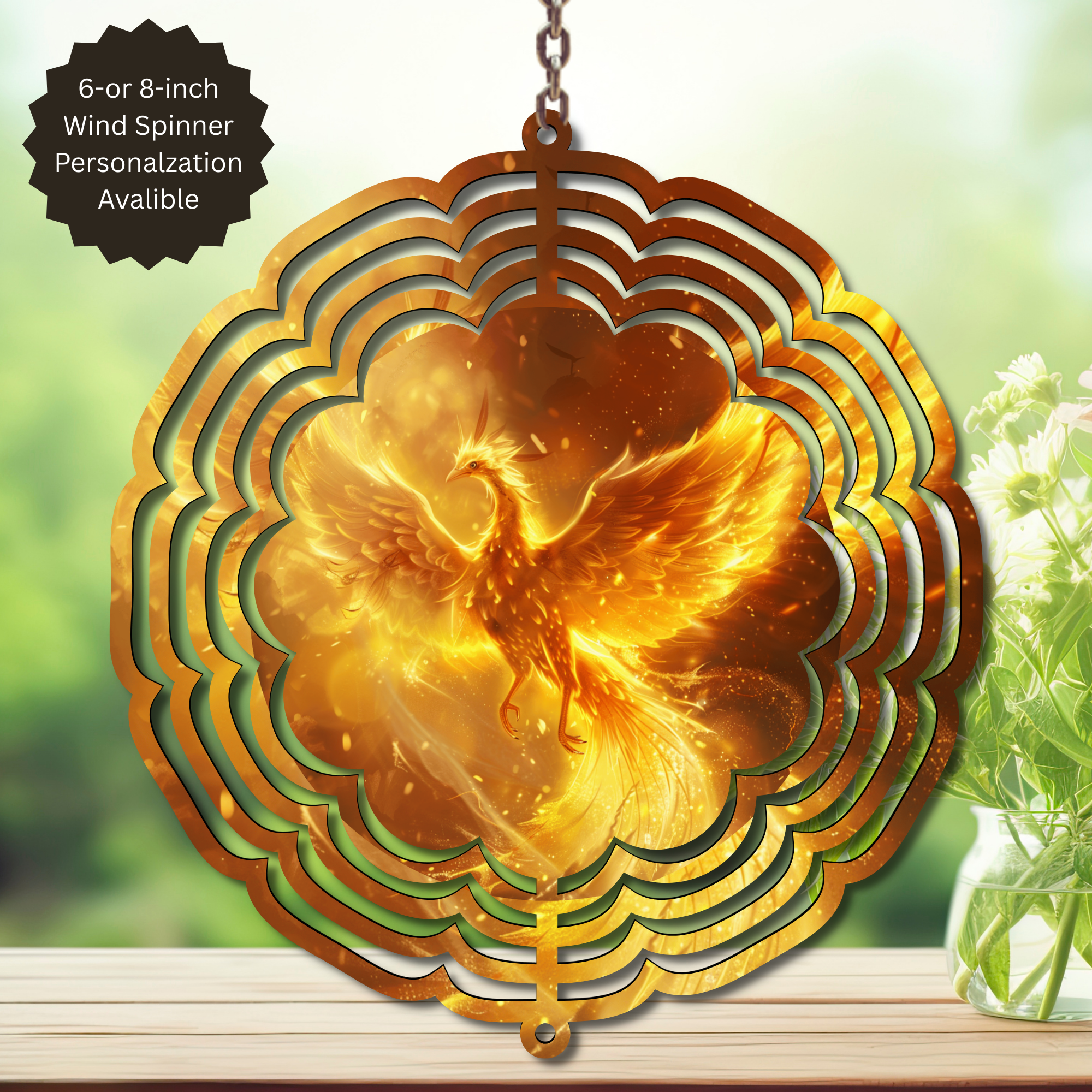 Phoenix Wind Spinner - Aluminum Metal Fire Bird Yard Art Outdoor Decor