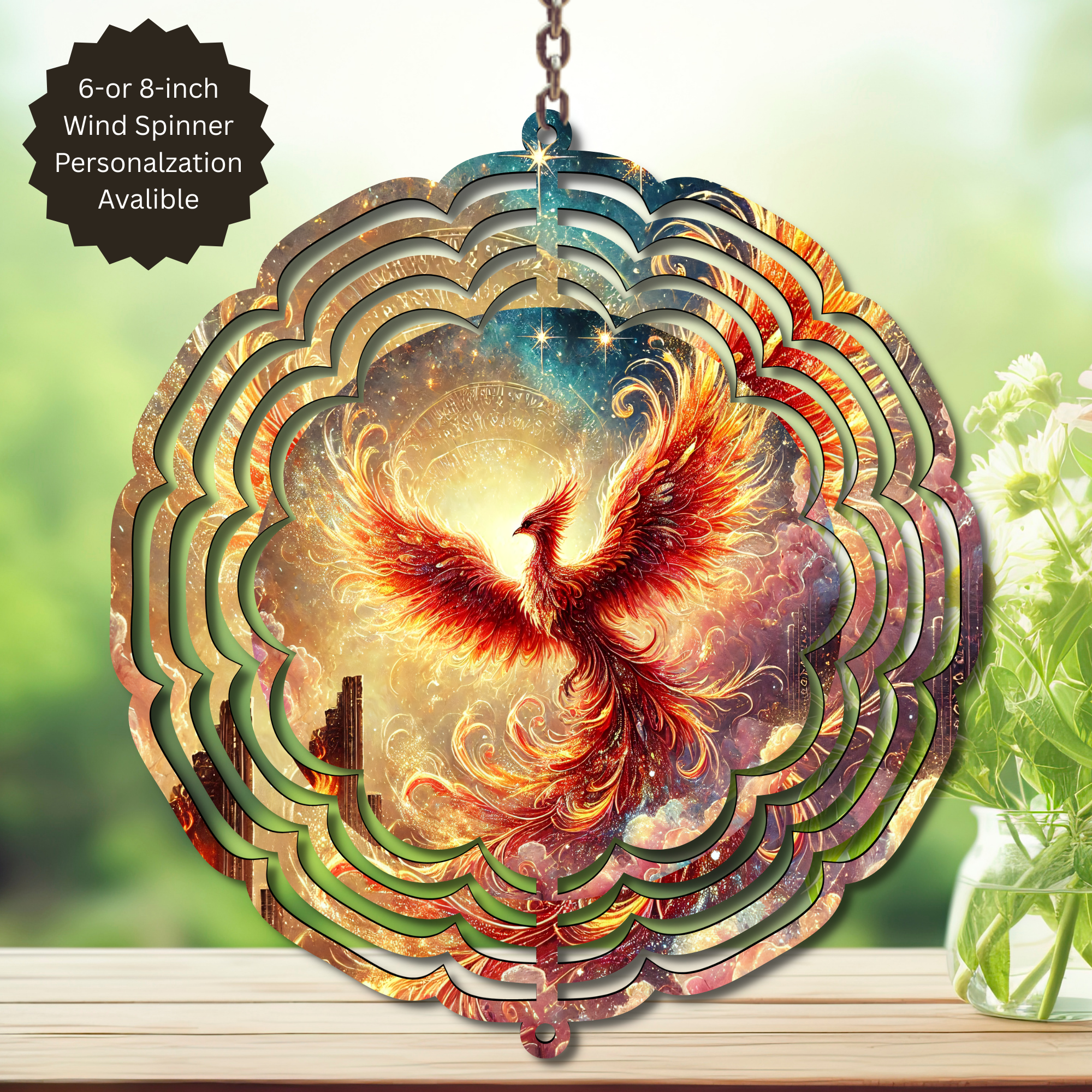 Phoenix Wind Spinner - Aluminum Metal Fire Bird Yard Art Outdoor Decor