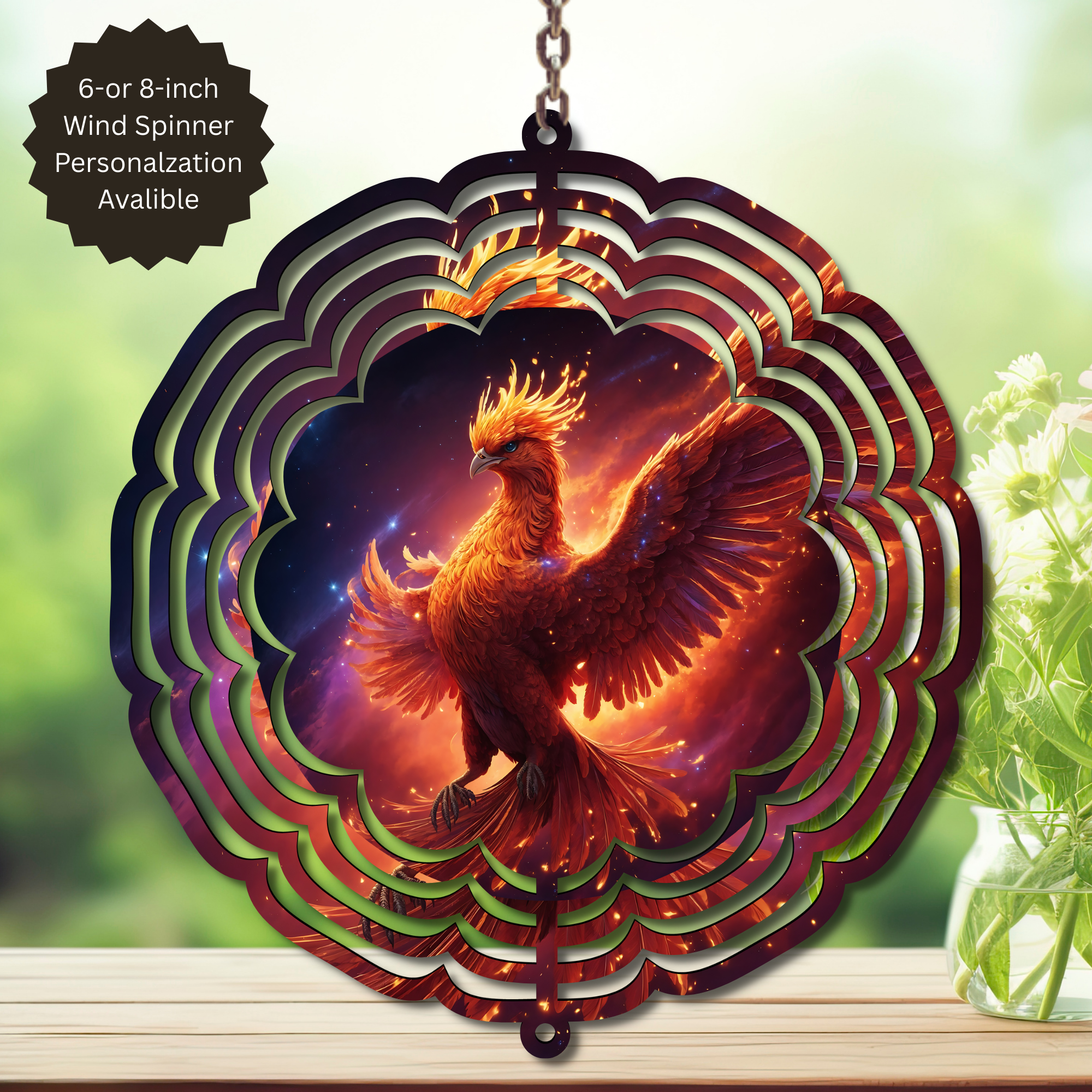 Phoenix Wind Spinner - Aluminum Metal Fire Bird Yard Art Outdoor Decor