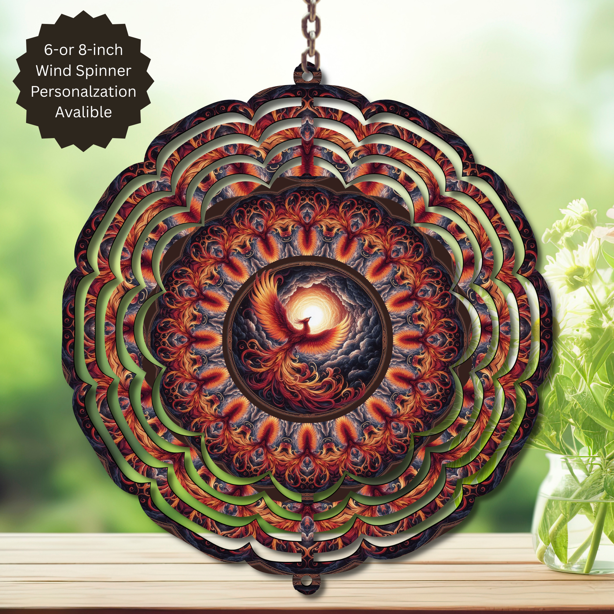 Phoenix Wind Spinner - Aluminum Metal Fire Bird Yard Art Outdoor Decor