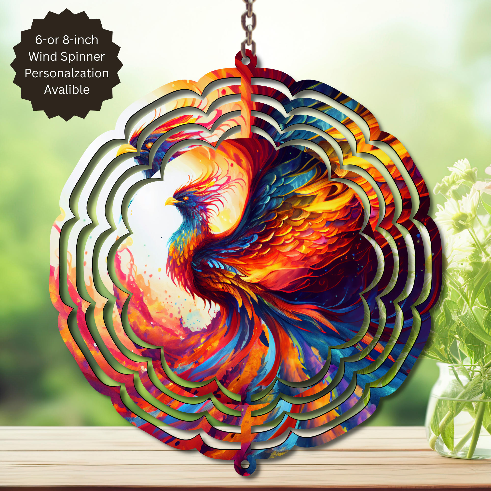 Phoenix Wind Spinner - Aluminum Metal Fire Bird Yard Art Outdoor Decor