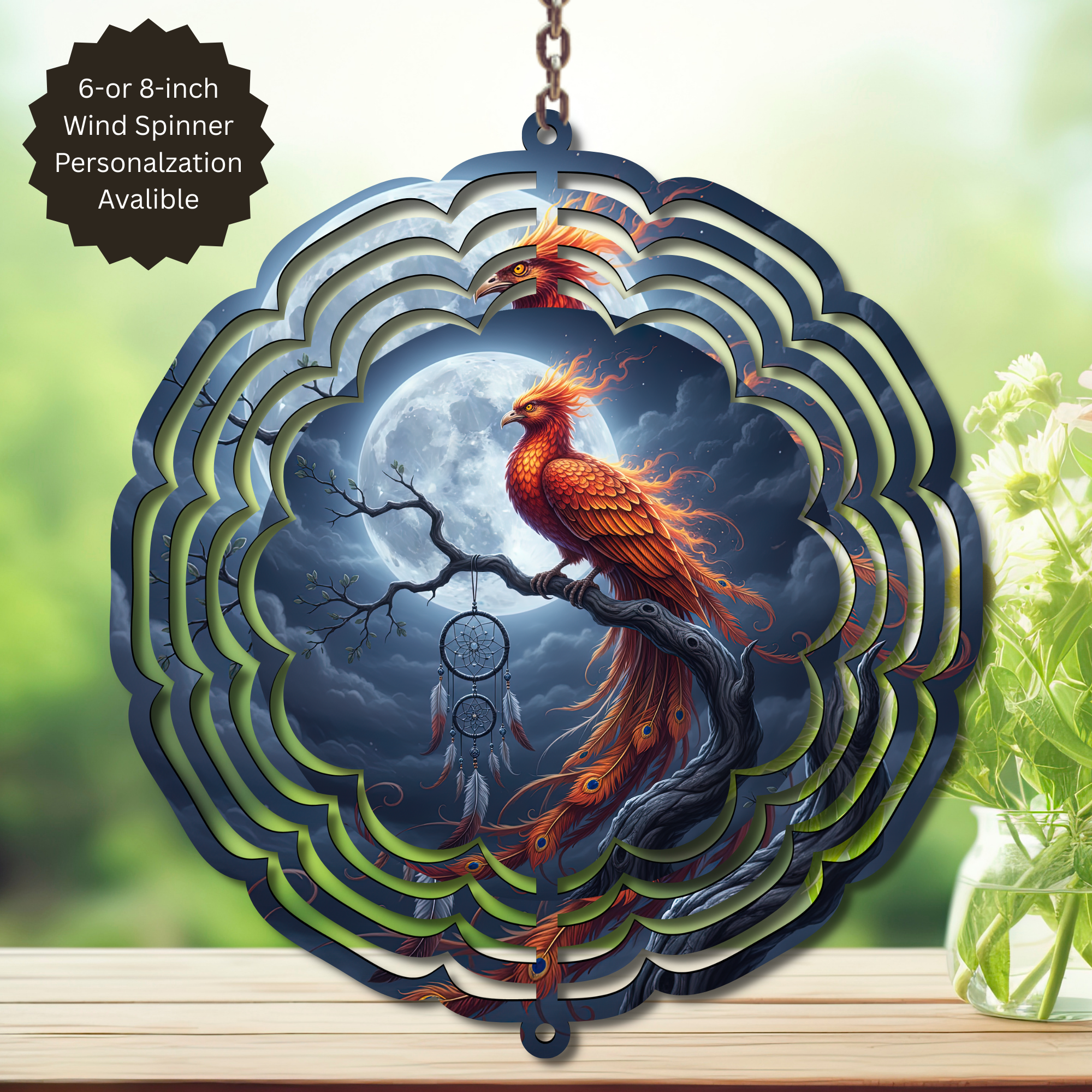 Phoenix Wind Spinner - Aluminum Metal Fire Bird Yard Art Outdoor Decor