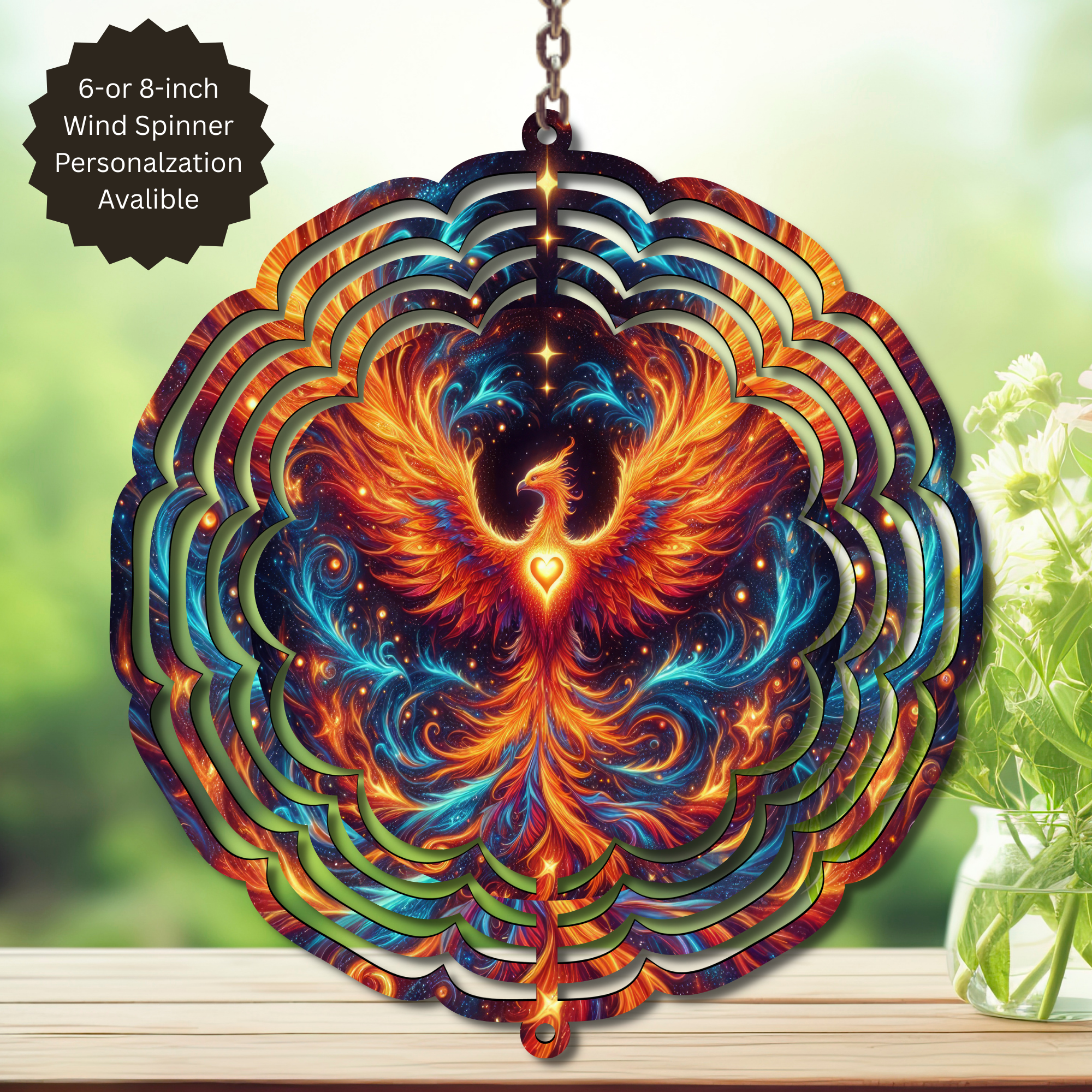 Phoenix Wind Spinner - Aluminum Metal Fire Bird Yard Art Outdoor Decor