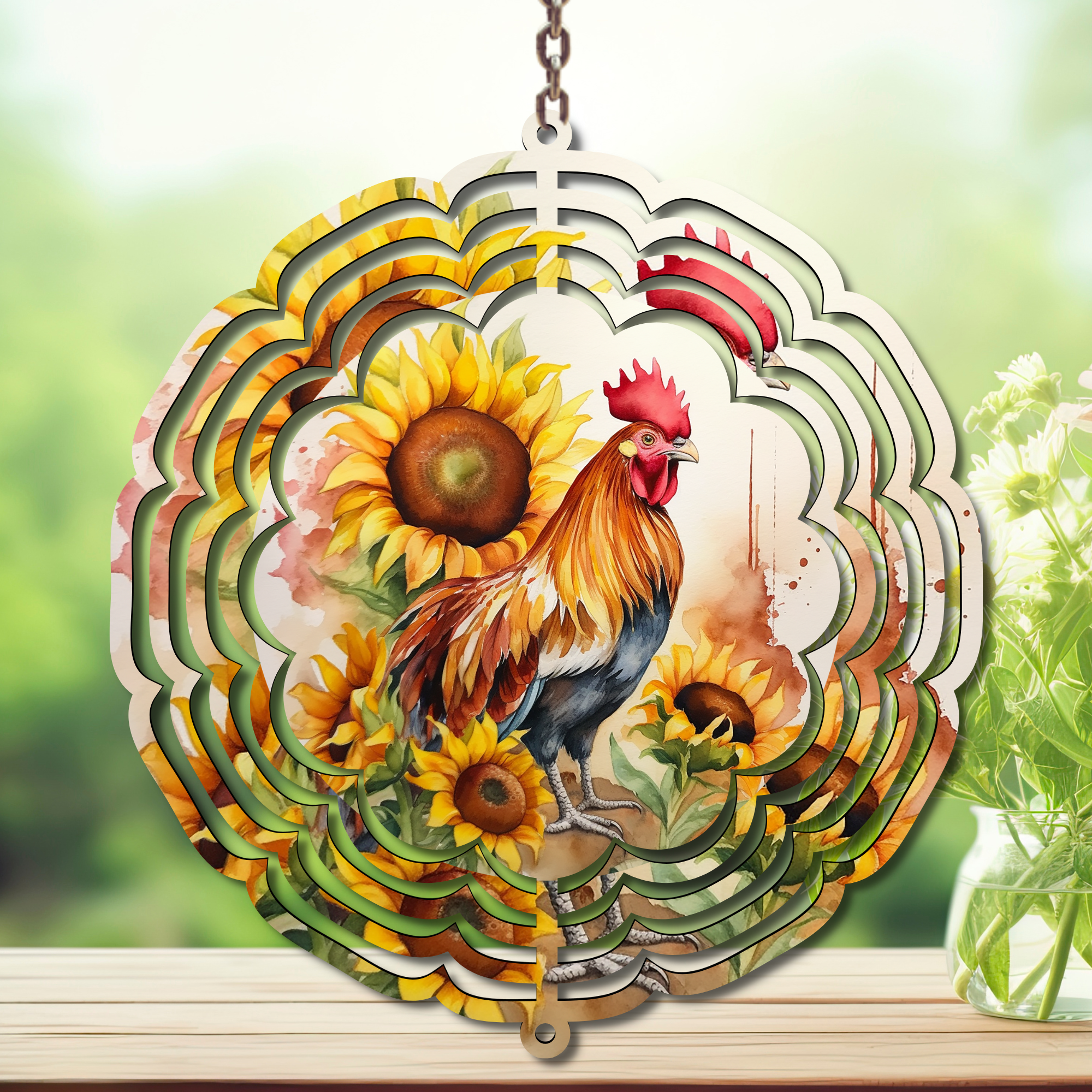 Chicken Aluminum Metal Wind Spinner, multiple images available.