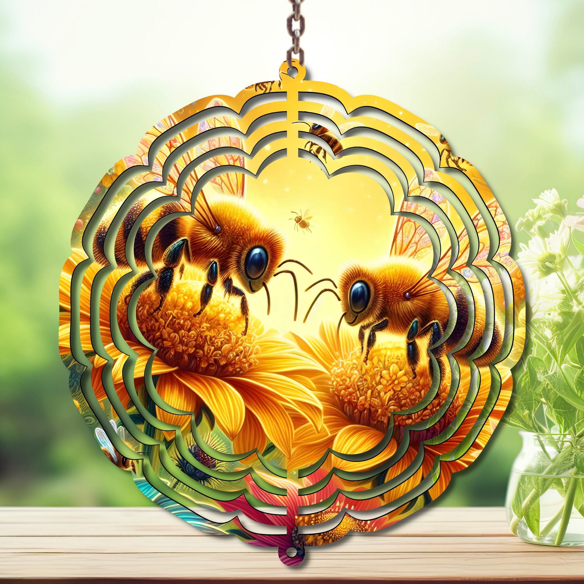 Honeybee Aluminum Metal Wind Spinner, Let your yard buzz with sunshine! Multiple images available.