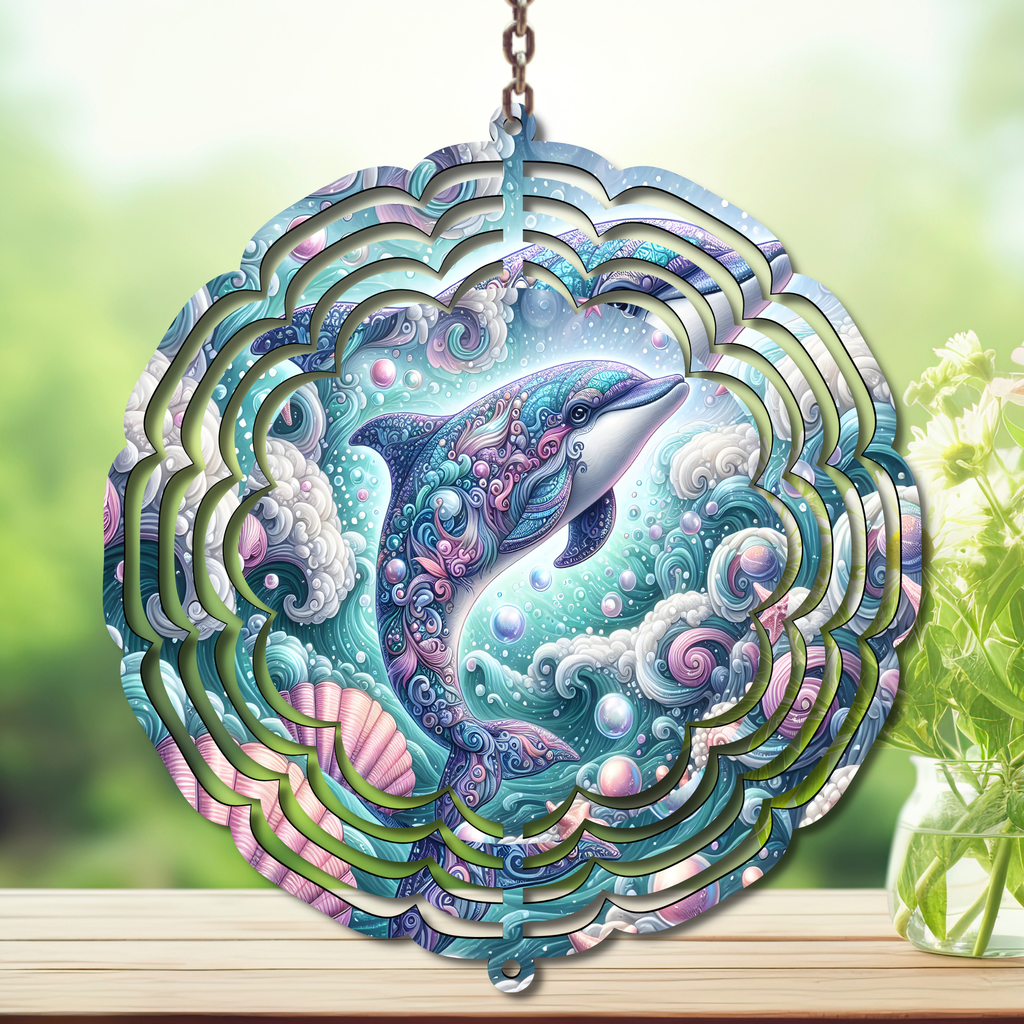 Dolphins Aluminum Metal Wind Spinner, Let your yard spin with ocean magic multiple images available.
