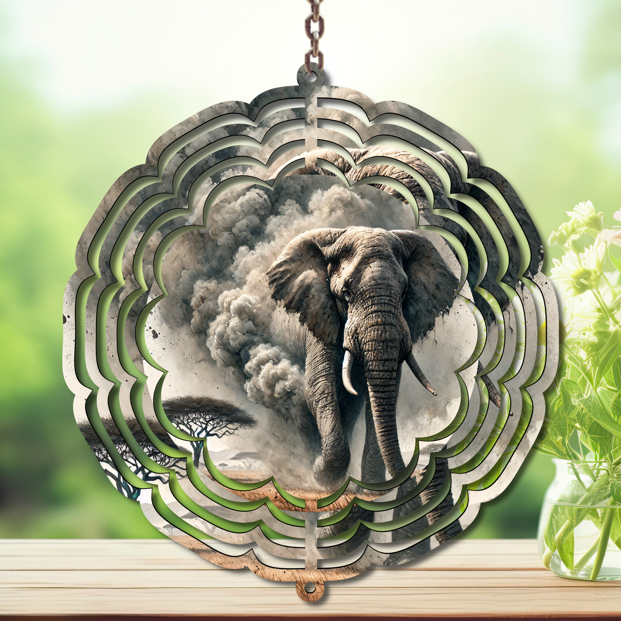 Elephant Aluminum Metal Wind Spinner, multiple images available.