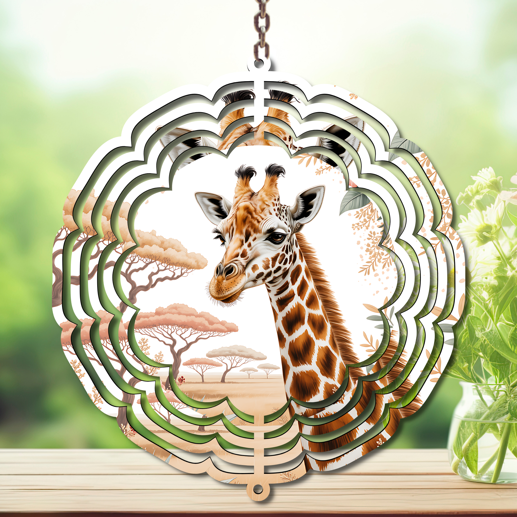 A tall twist on classic yard décor, Giraffe Aluminum Metal Wind Spinner, multiple images available.