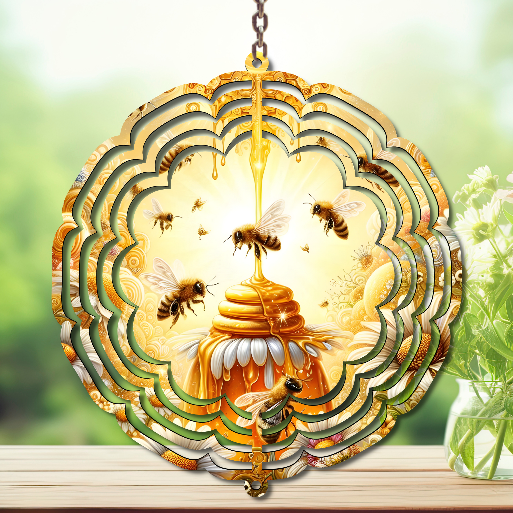 Honeybee Aluminum Metal Wind Spinner, Let your yard buzz with sunshine! Multiple images available.