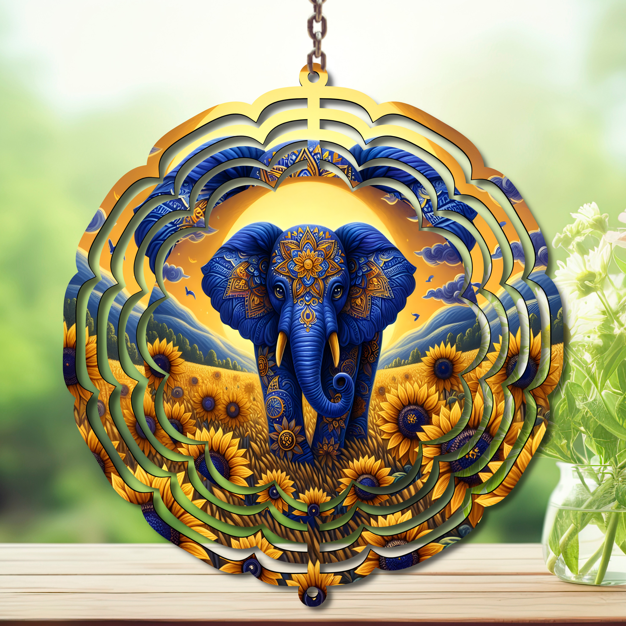 Elephant Aluminum Metal Wind Spinner, multiple images available.