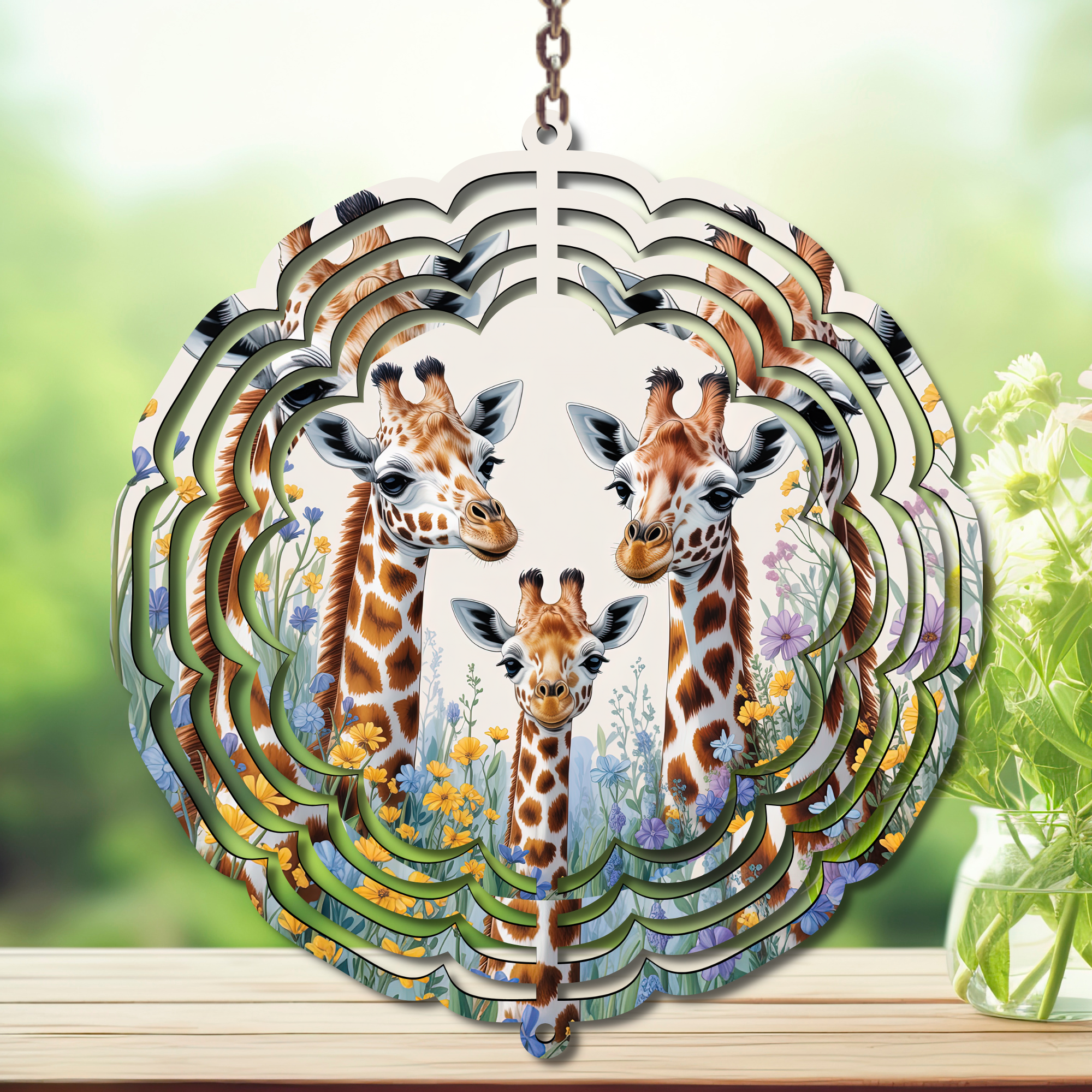 A tall twist on classic yard décor, Giraffe Aluminum Metal Wind Spinner, multiple images available.