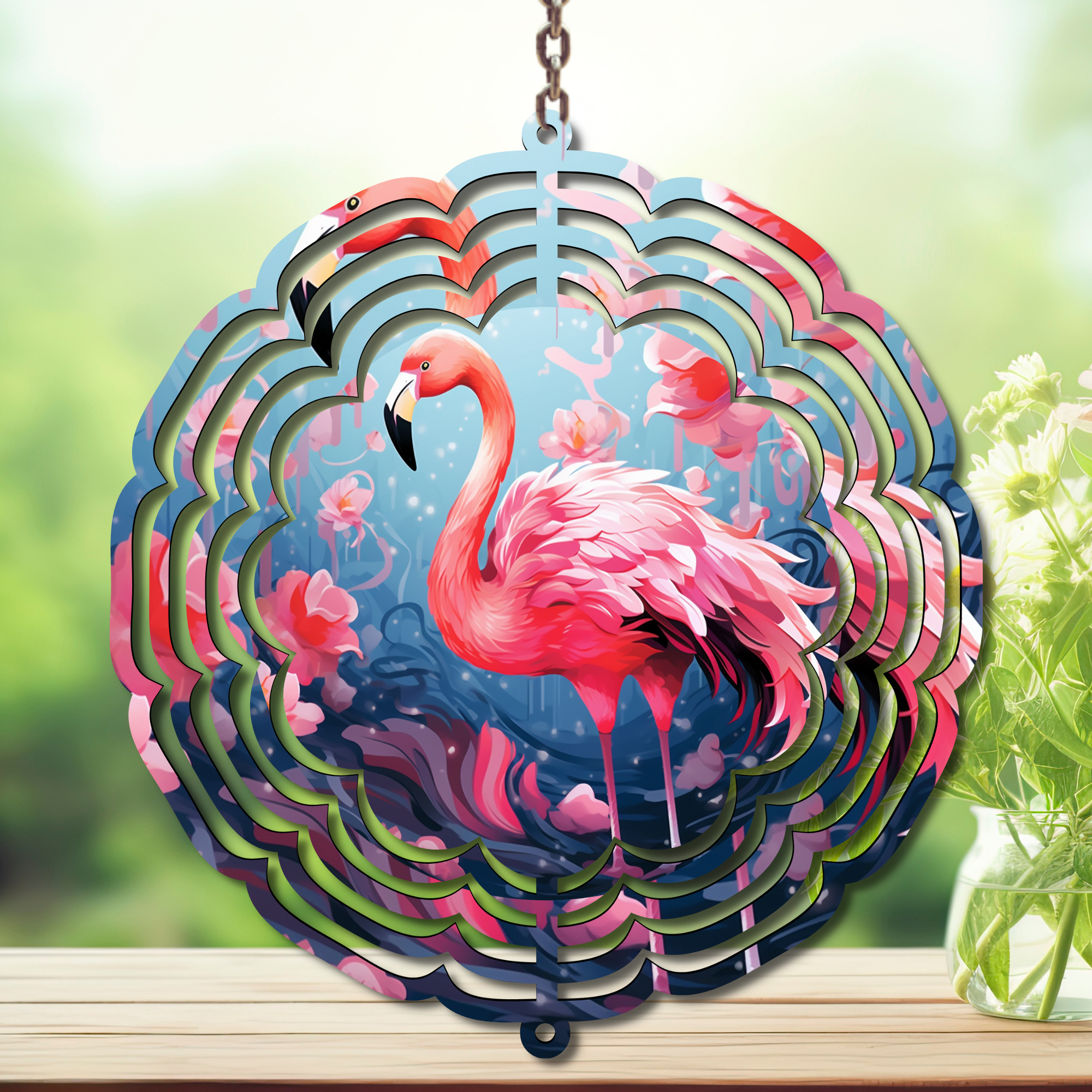 Flamingo Daydream Aluminum Metal Wind Spinner, multiple images available.