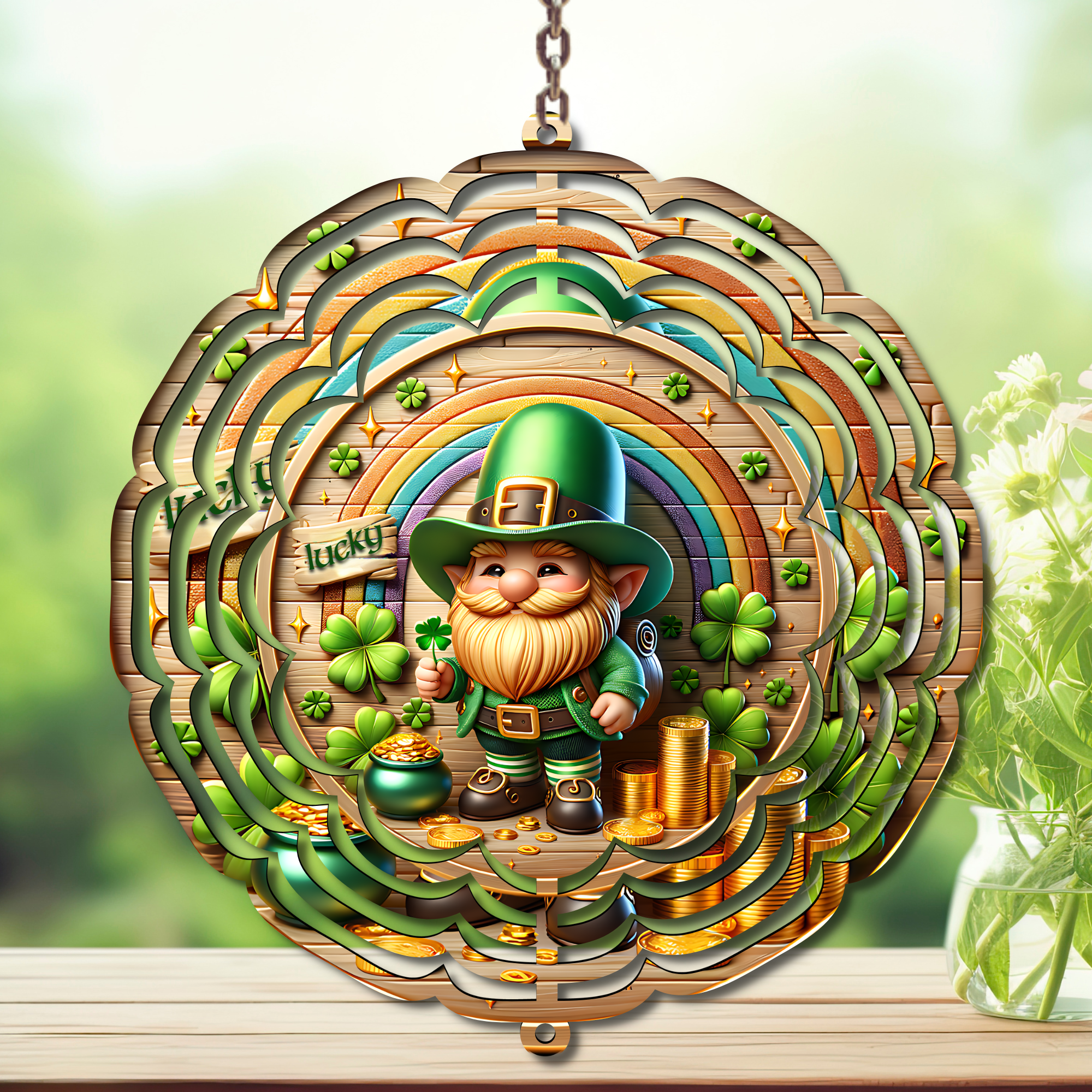March magic St. Patty's Aluminum Metal Wind Spinner, multiple images available.