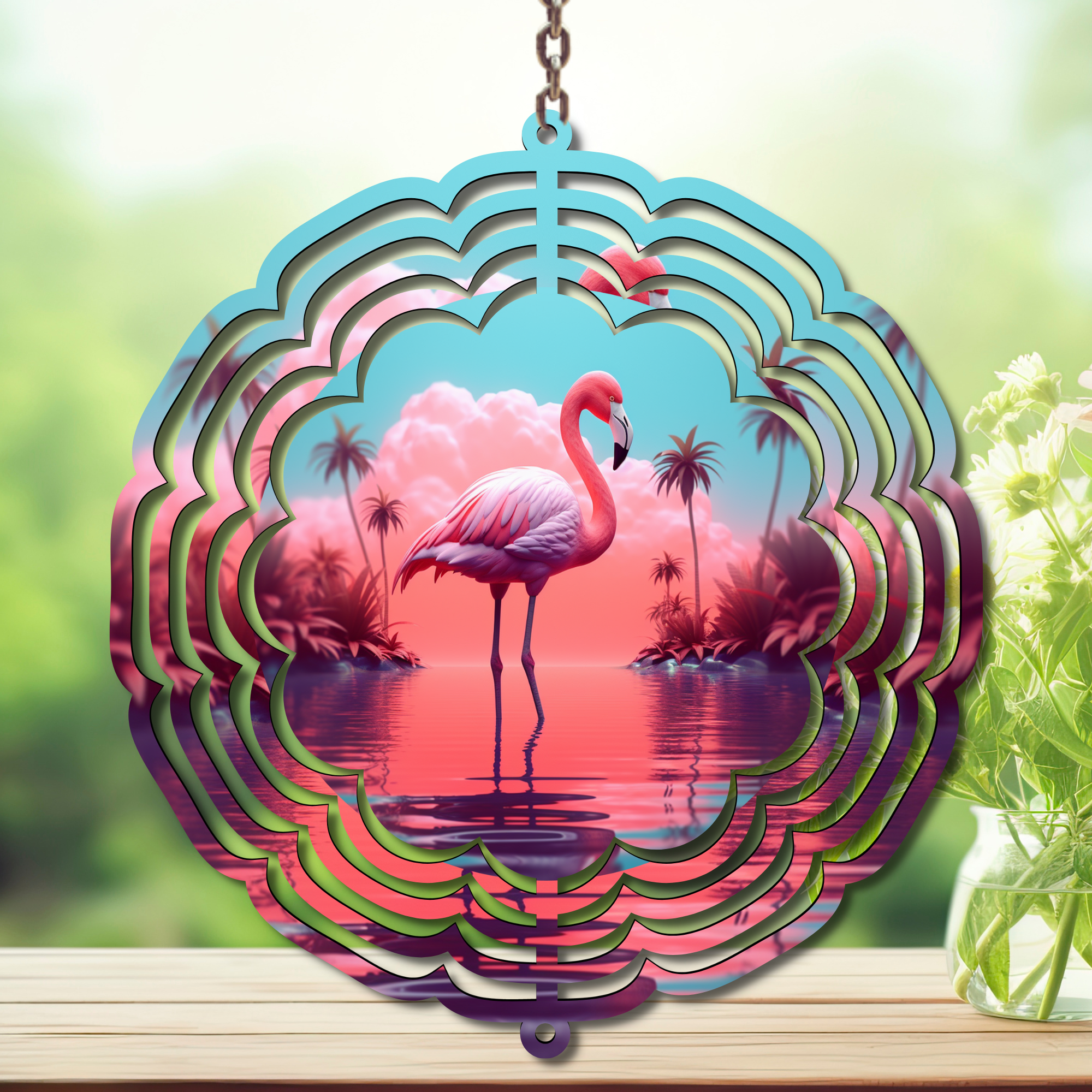 Flamingo Daydream Aluminum Metal Wind Spinner, multiple images available.