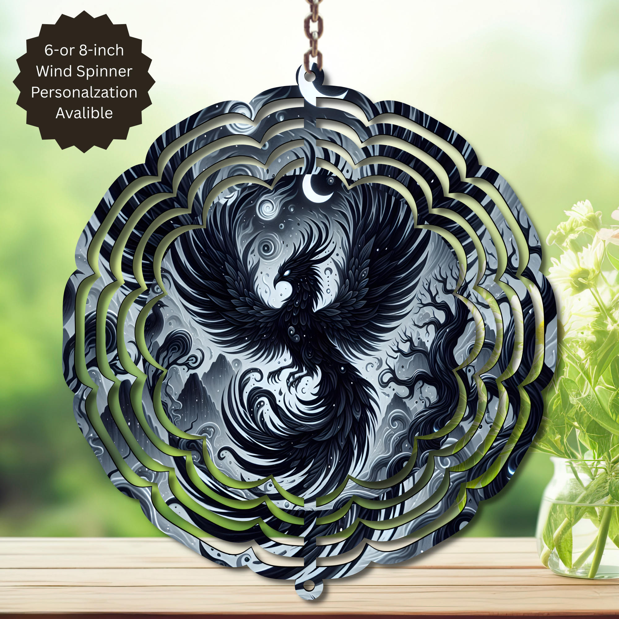 Phoenix Wind Spinner - Aluminum Metal Fire Bird Yard Art Outdoor Decor
