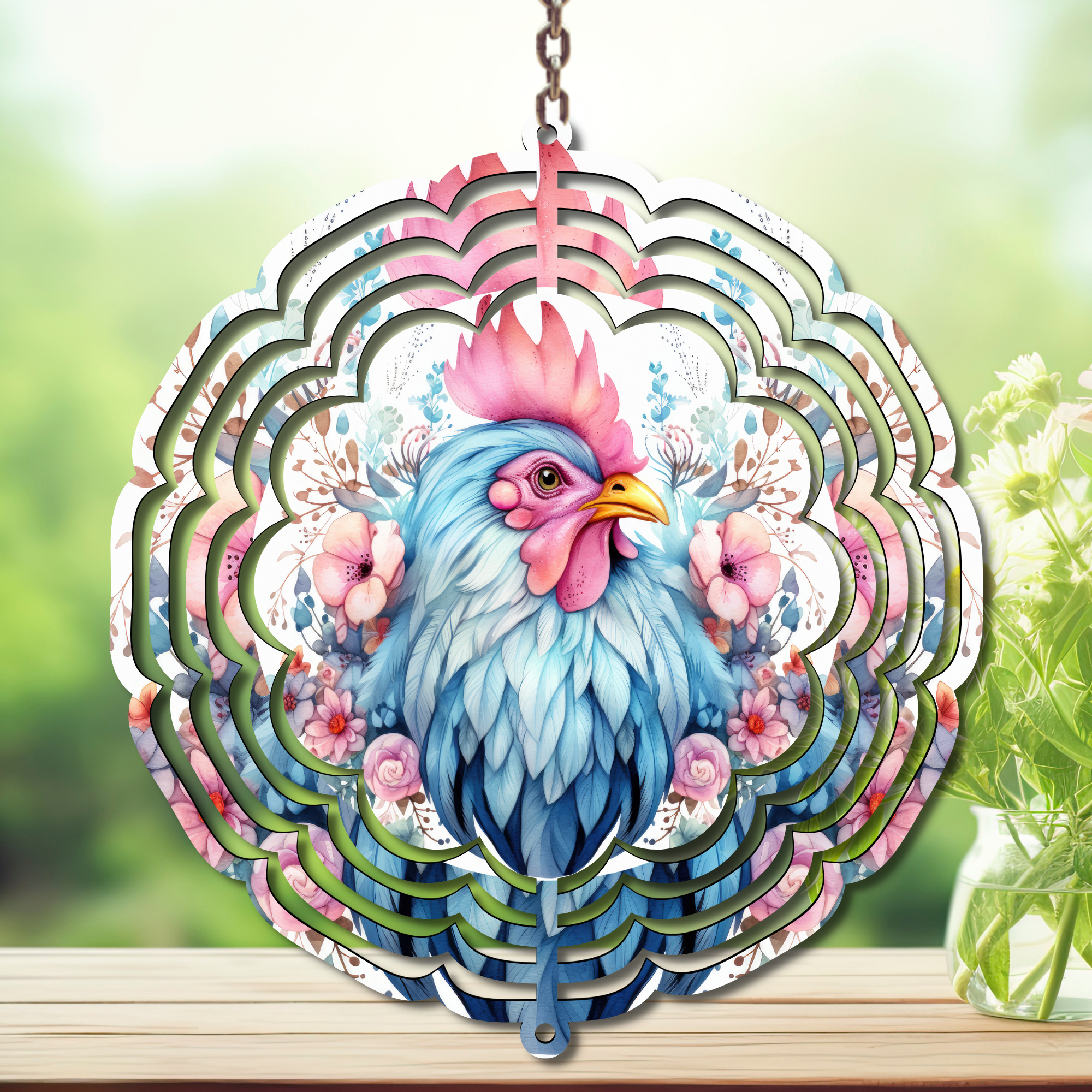 Chicken Aluminum Metal Wind Spinner, multiple images available.
