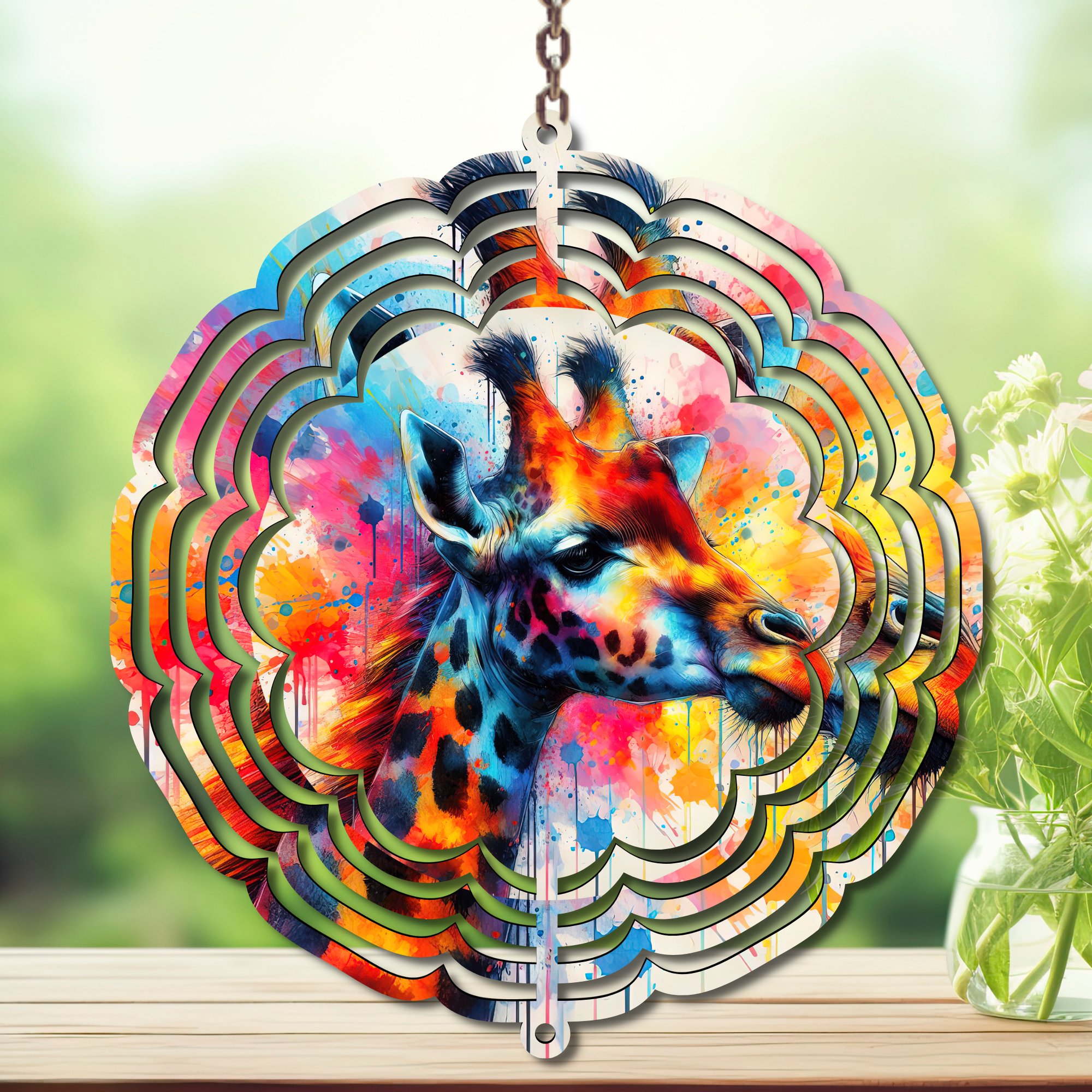 A tall twist on classic yard décor, Giraffe Aluminum Metal Wind Spinner, multiple images available.