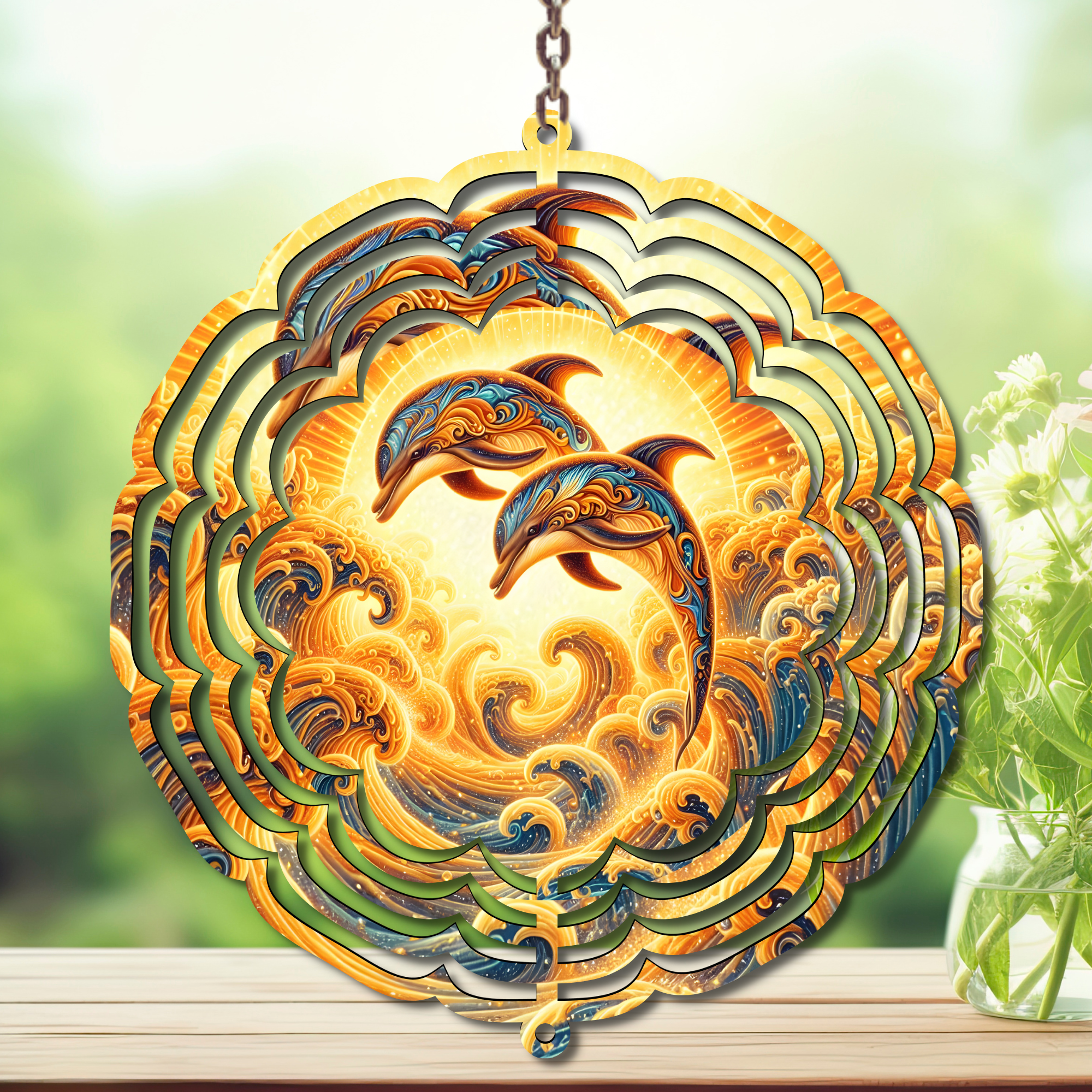 Dolphins Aluminum Metal Wind Spinner, Let your yard spin with ocean magic multiple images available.