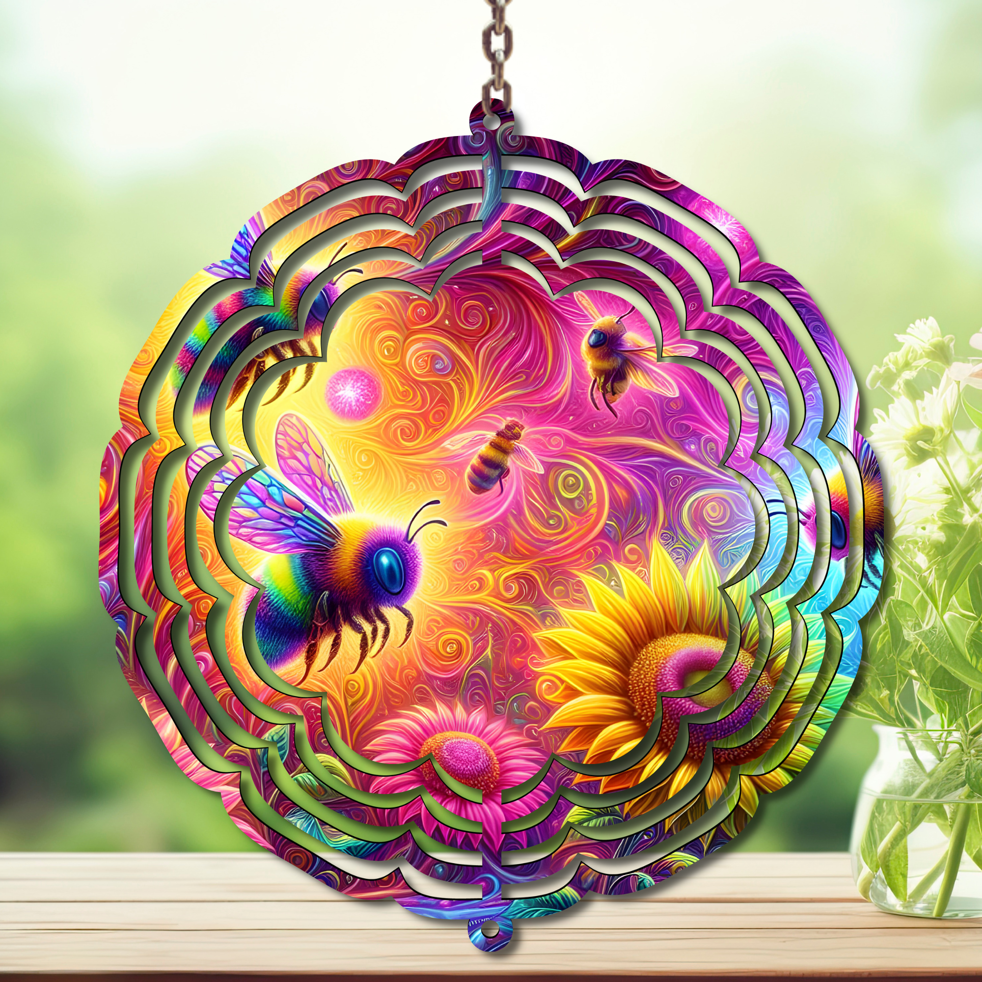 Honeybee Aluminum Metal Wind Spinner, Let your yard buzz with sunshine! Multiple images available.