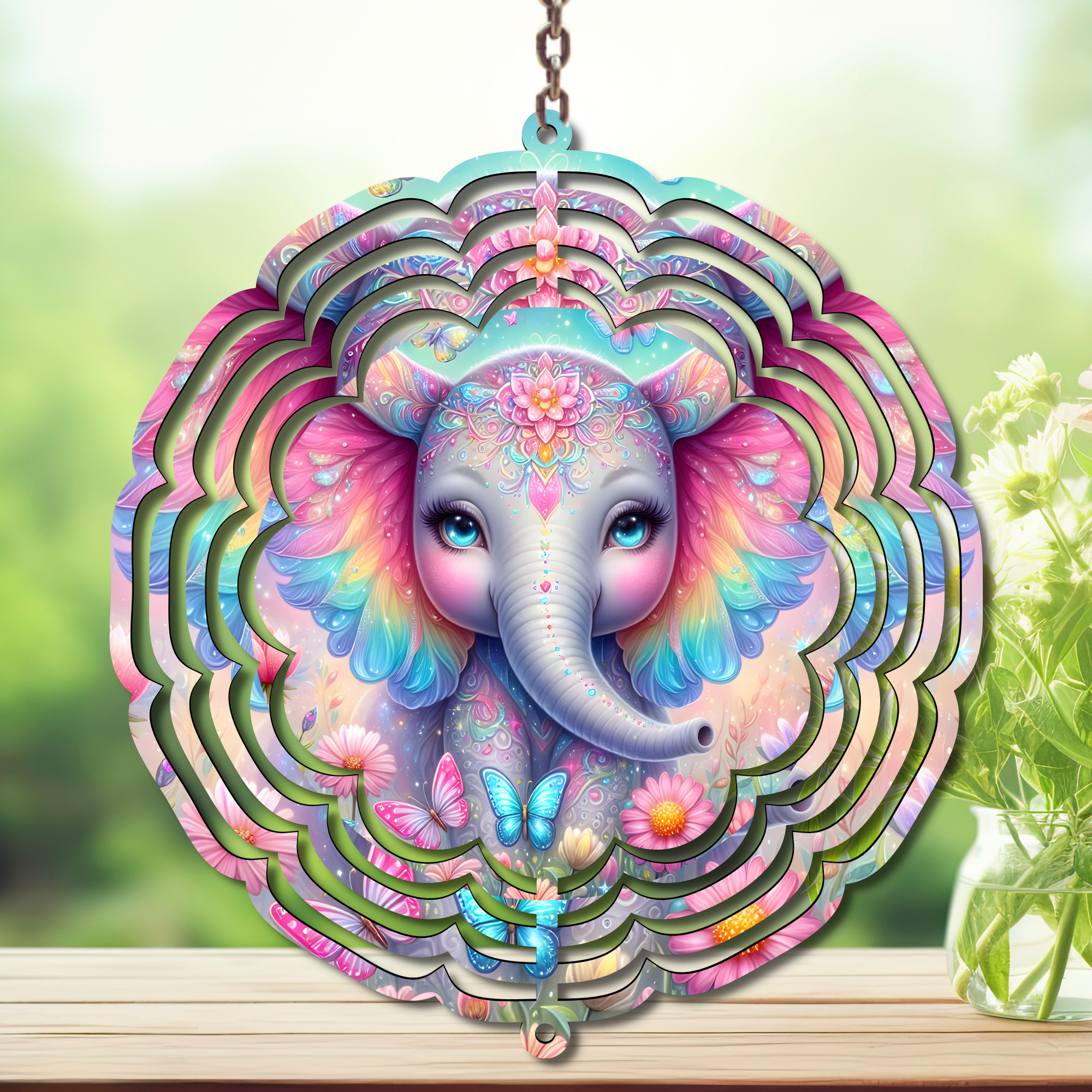 Elephant Aluminum Metal Wind Spinner, multiple images available.