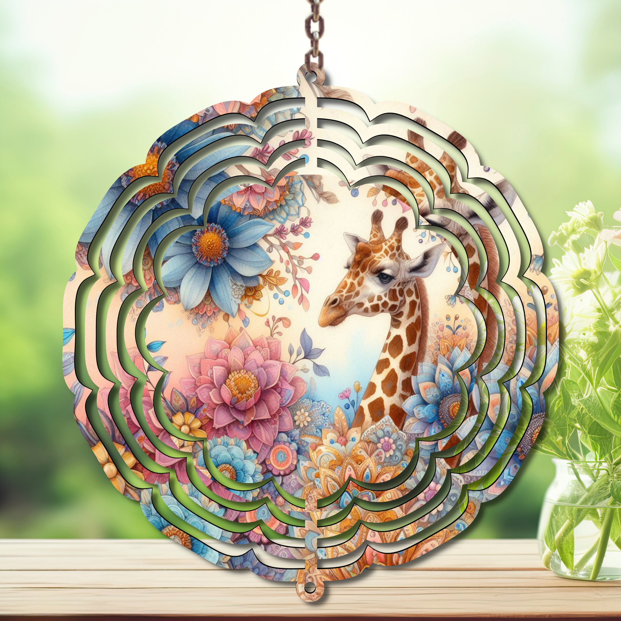 A tall twist on classic yard décor, Giraffe Aluminum Metal Wind Spinner, multiple images available.