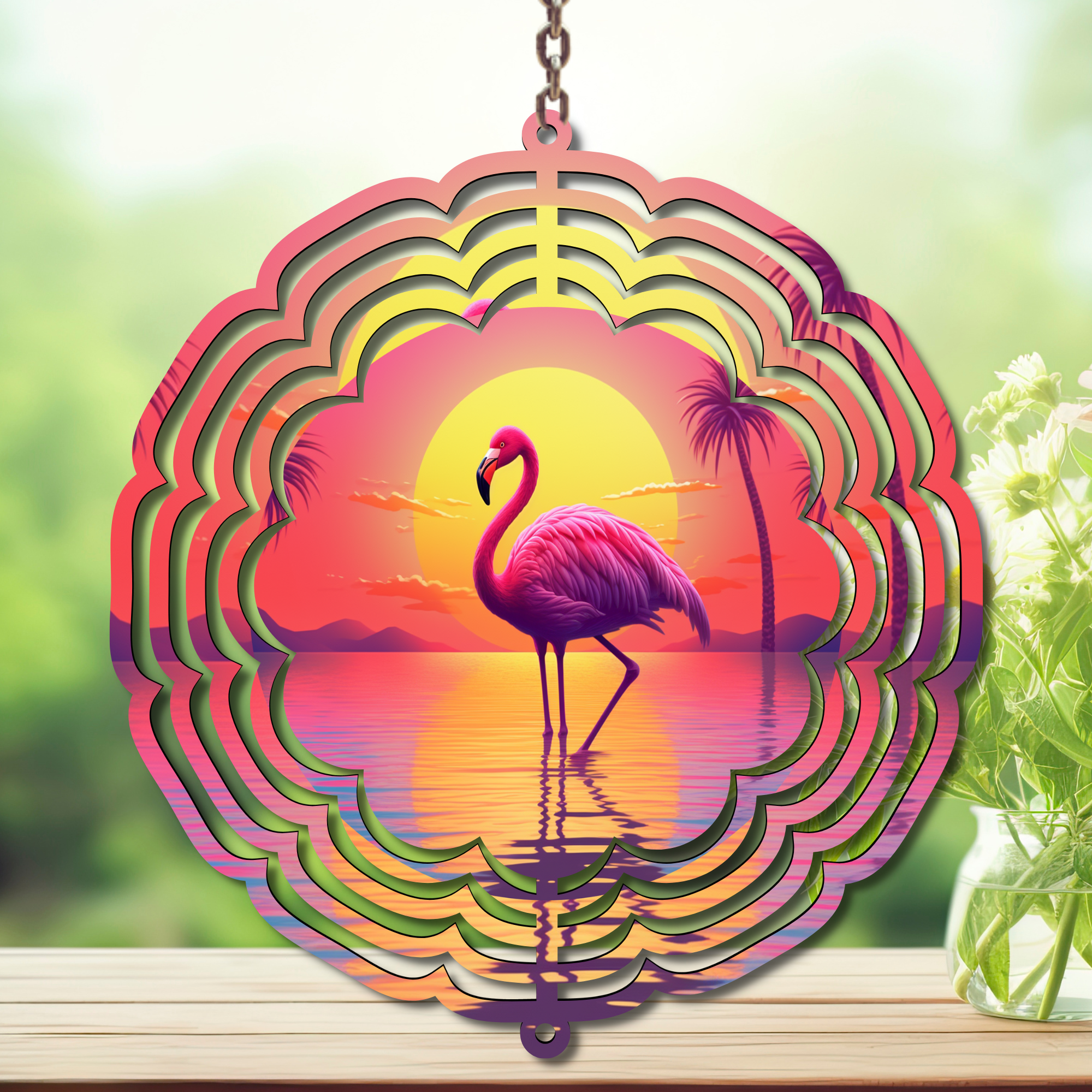 Flamingo Daydream Aluminum Metal Wind Spinner, multiple images available.