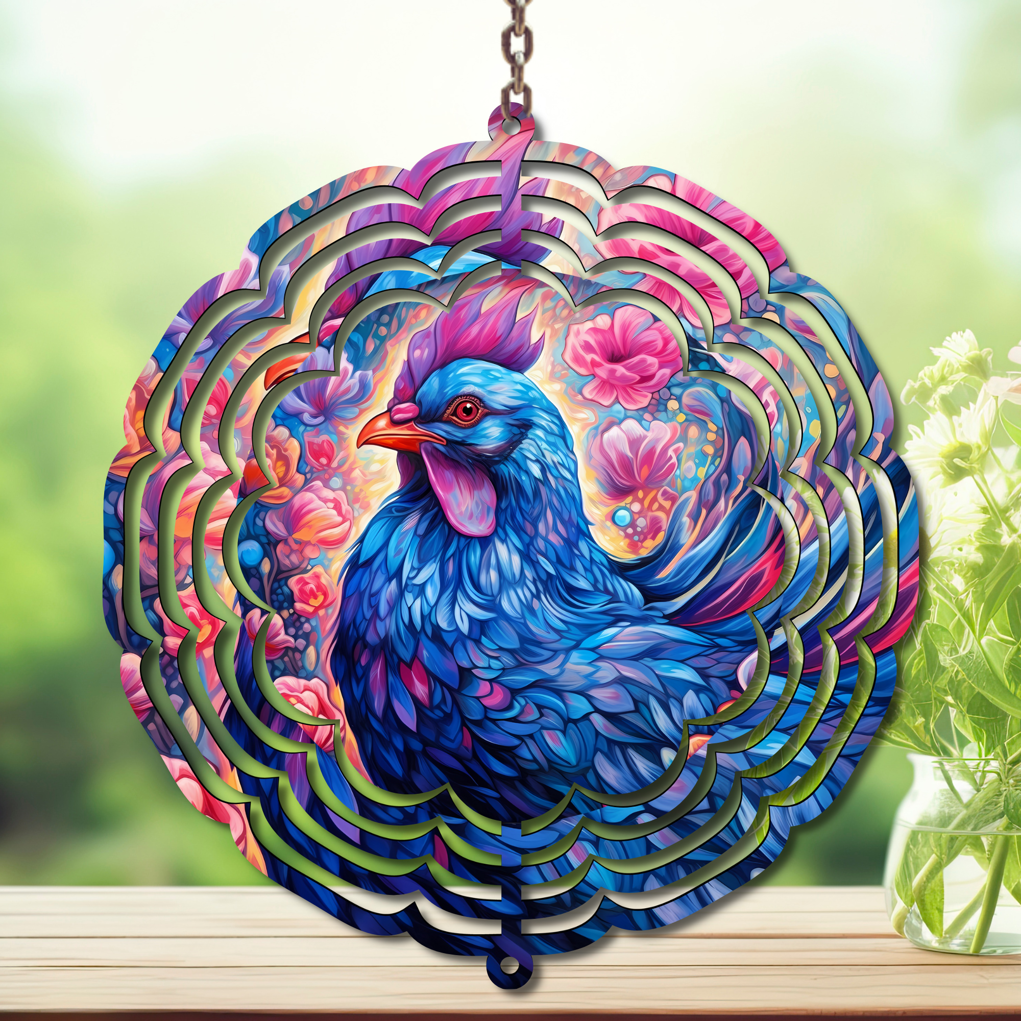 Chicken Aluminum Metal Wind Spinner, multiple images available.