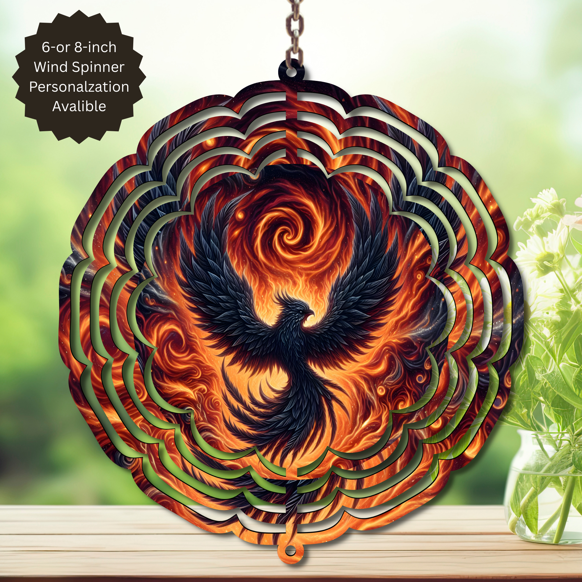 Phoenix Wind Spinner - Aluminum Metal Fire Bird Yard Art Outdoor Decor