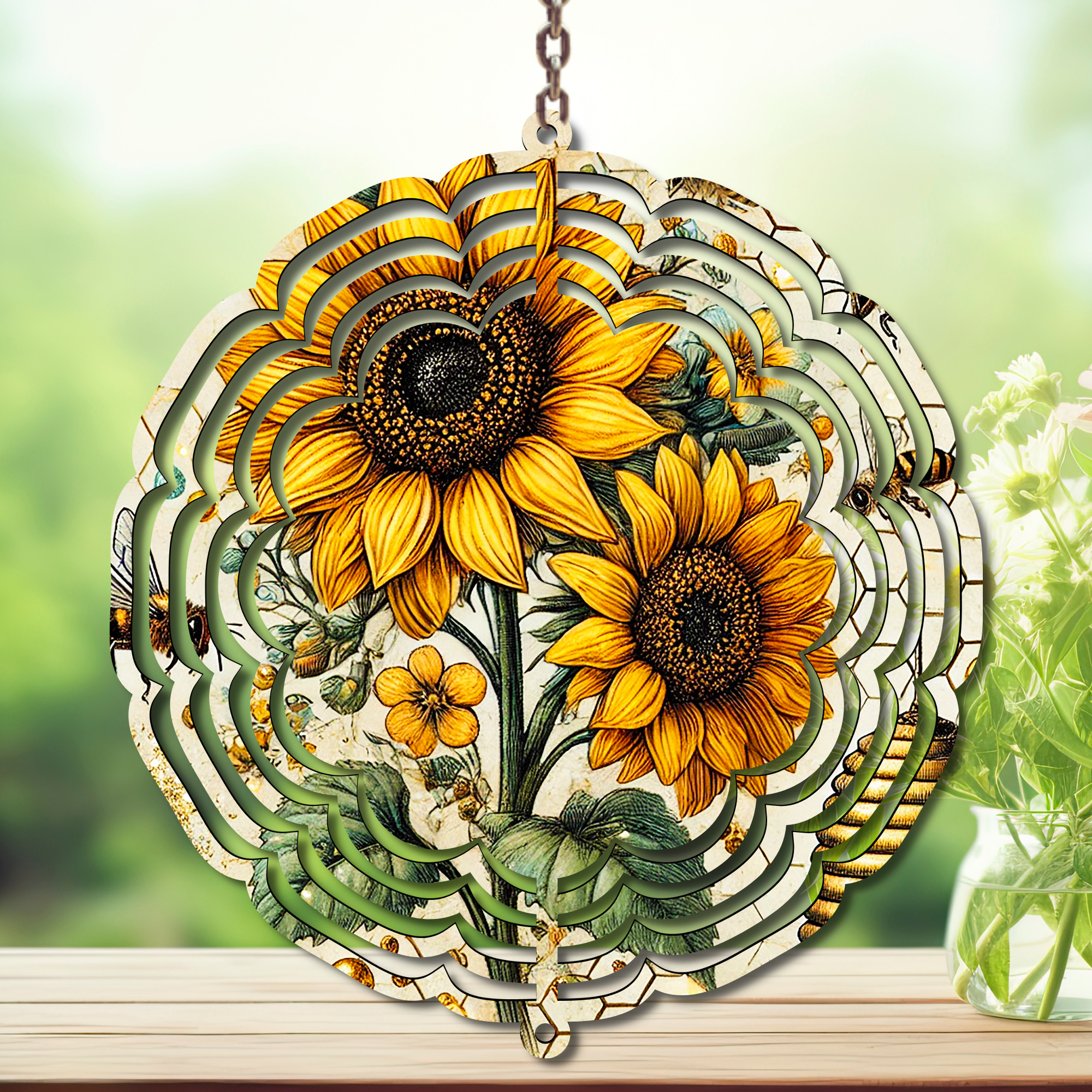 Honeybee Aluminum Metal Wind Spinner, Let your yard buzz with sunshine! Multiple images available.