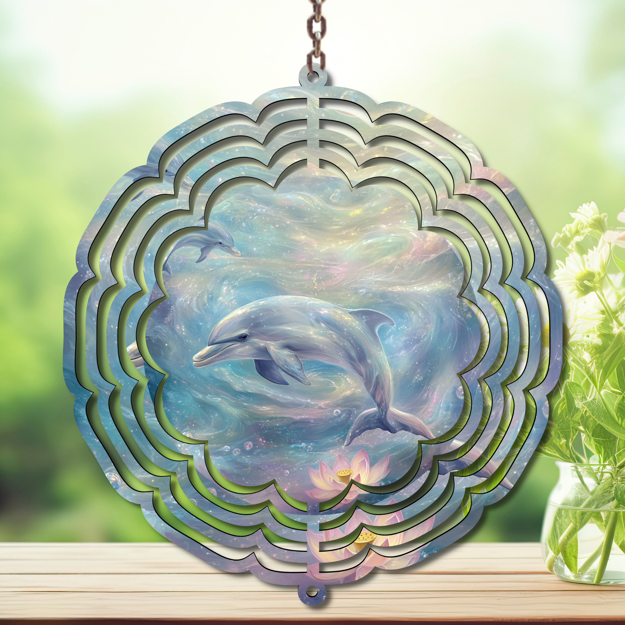 Dolphins Aluminum Metal Wind Spinner, Let your yard spin with ocean magic multiple images available.