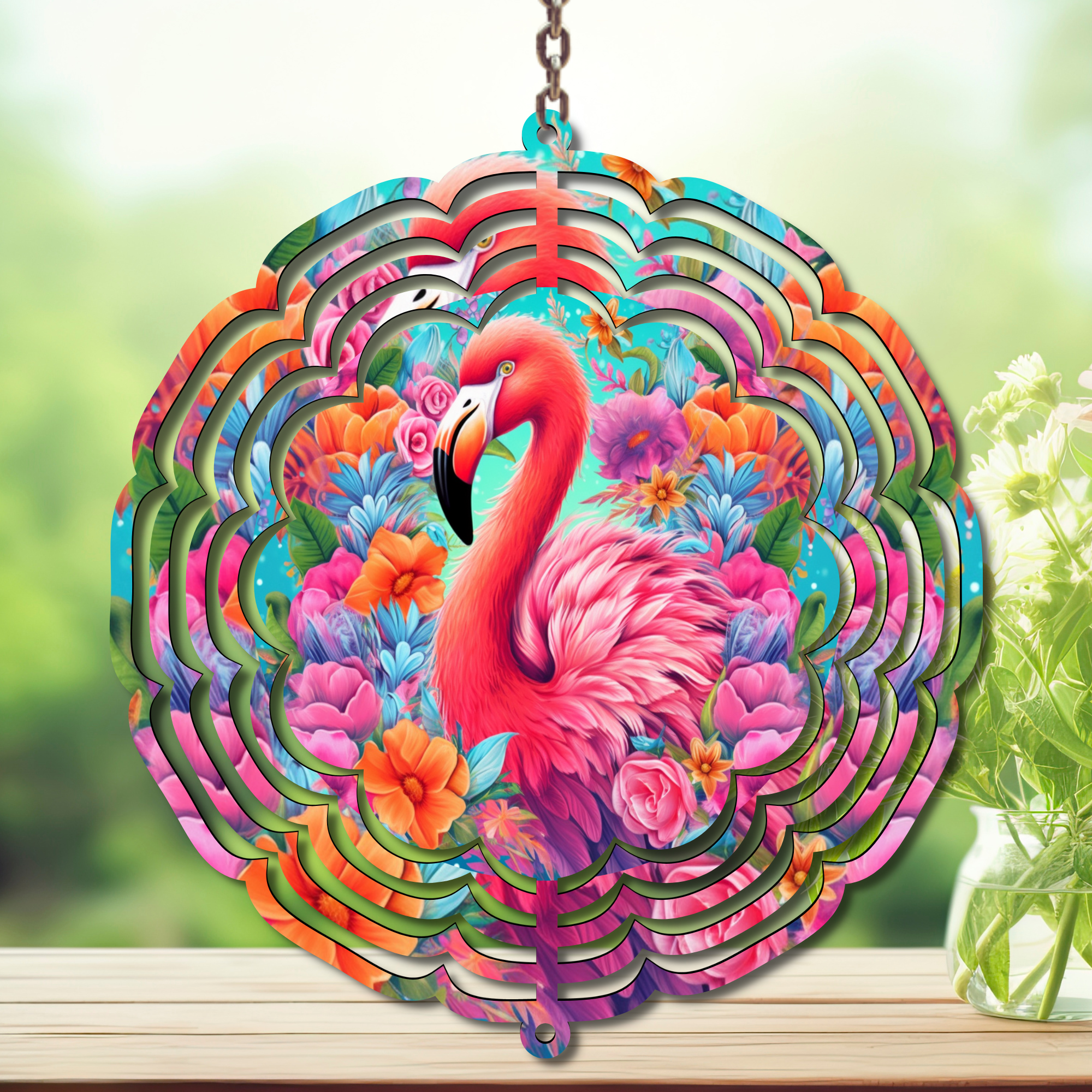 Flamingo Daydream Aluminum Metal Wind Spinner, multiple images available.