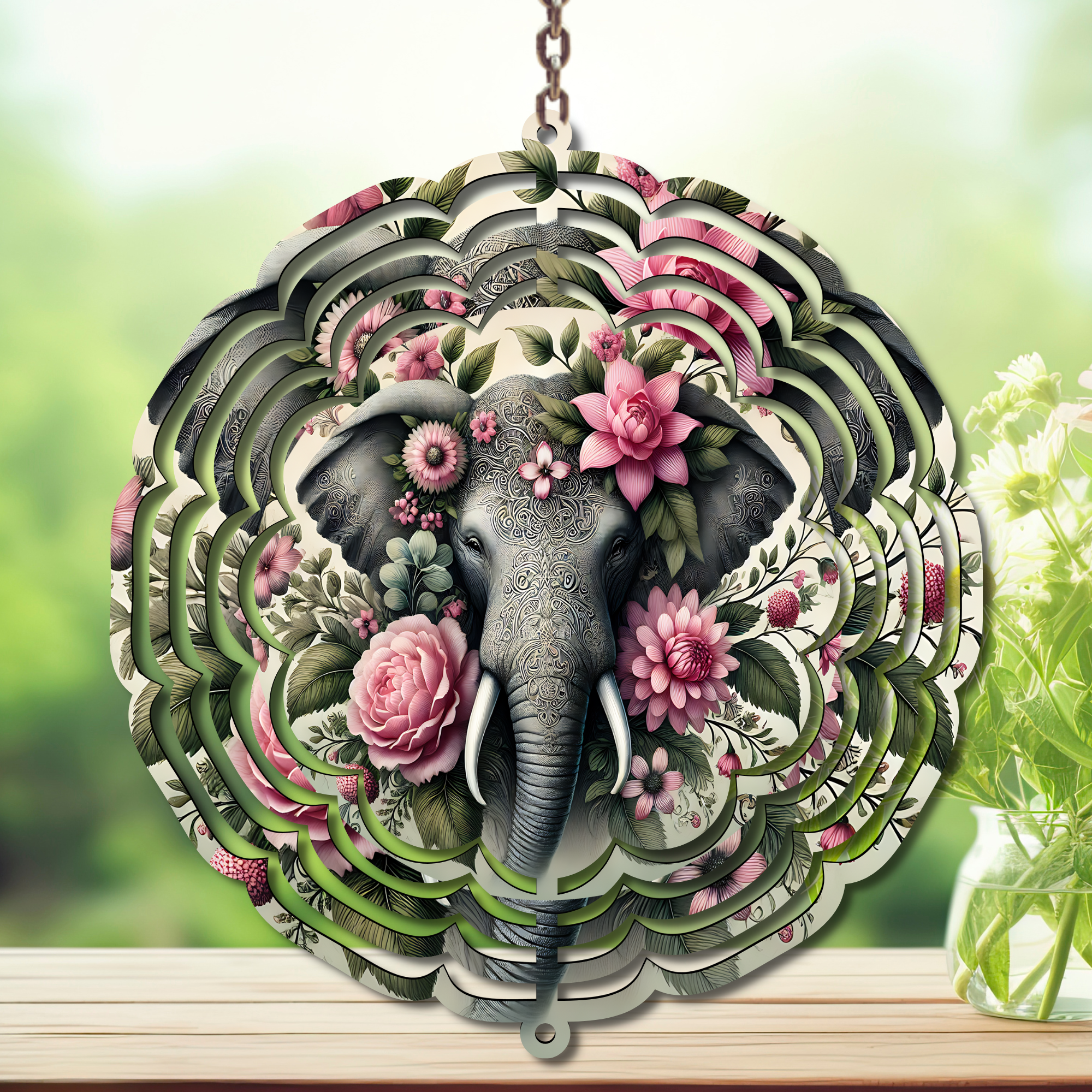Elephant Aluminum Metal Wind Spinner, multiple images available.