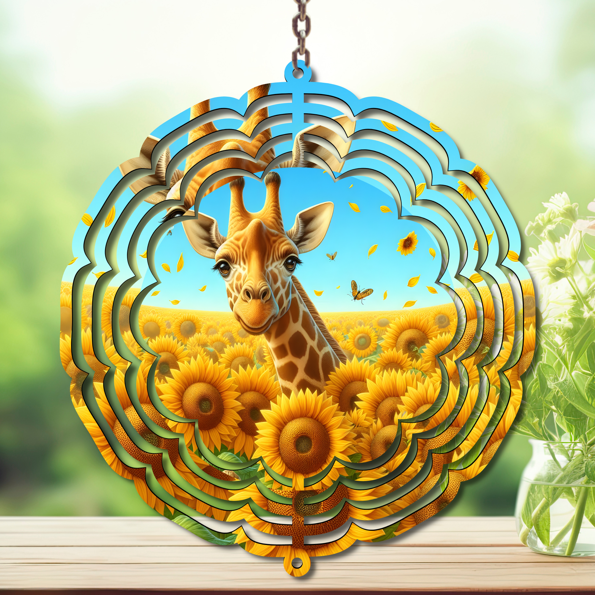 A tall twist on classic yard décor, Giraffe Aluminum Metal Wind Spinner, multiple images available.