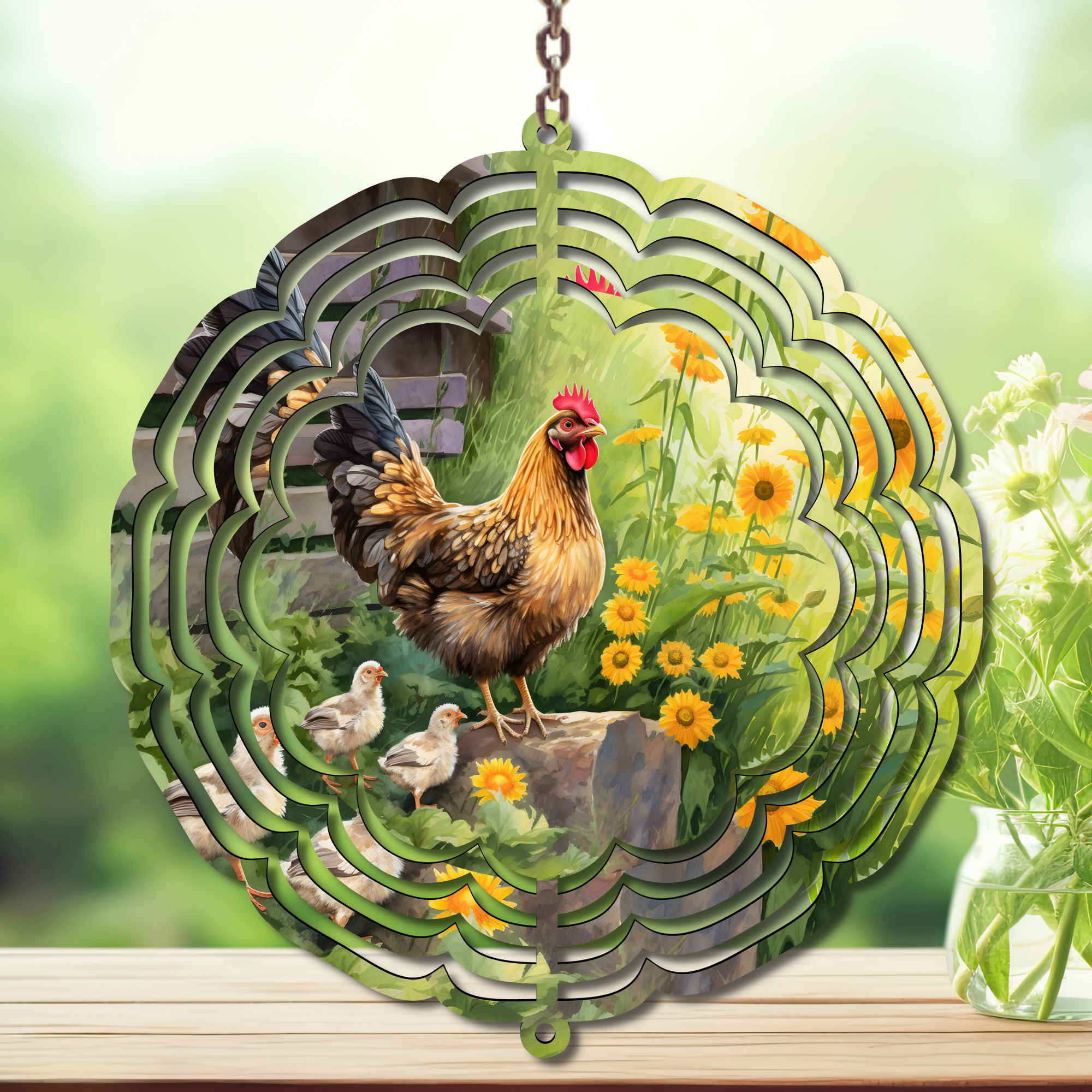 Chicken Aluminum Metal Wind Spinner, multiple images available.